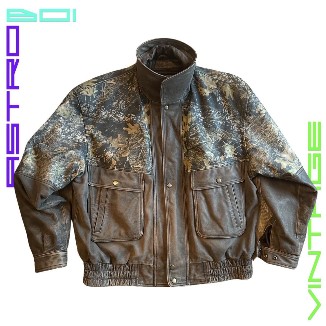 Other WEBER Brown Real Tree Camo Leather Bomber Jacket - Large Size US L / EU 52-54 / 3 - 1 Thumbnail