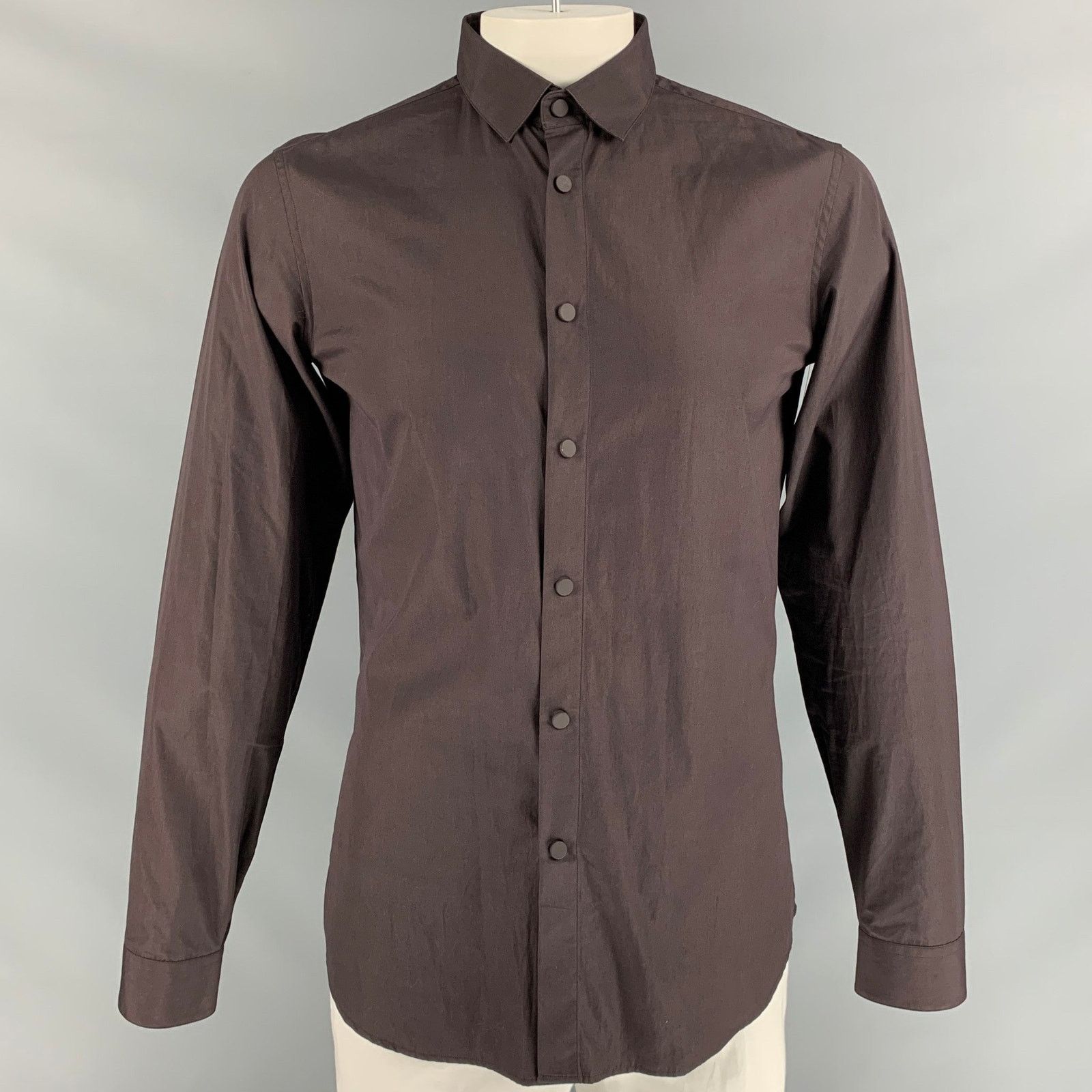 Calvin Klein Size L Solid Brown Cotton Snaps Long Sleeve Shirt Size US L / EU 52-54 / 3 - 1 Thumbnail