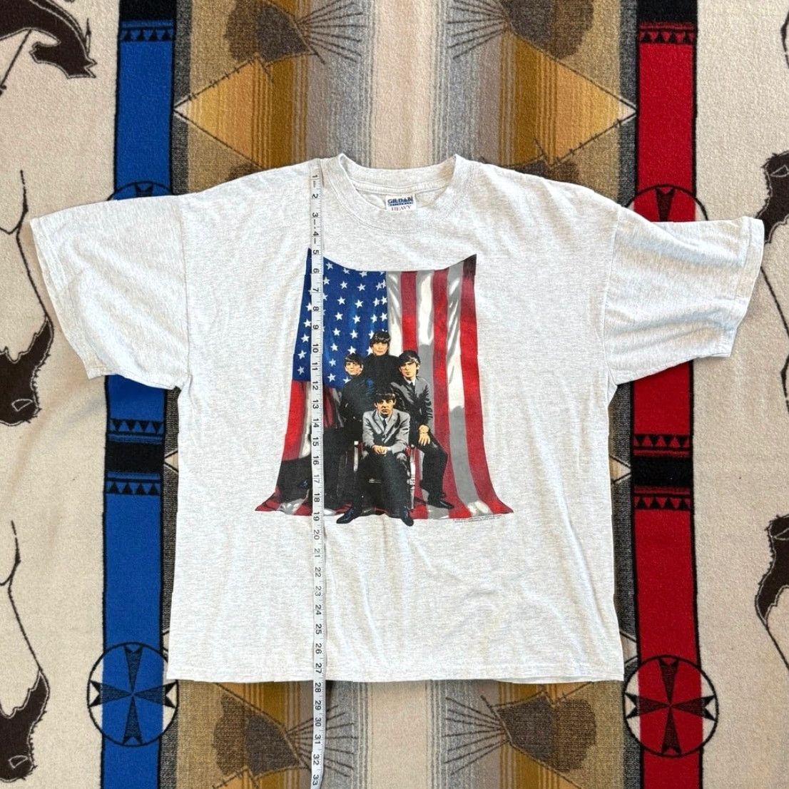 Gildan VINTAGE The Beatles Apple Corps T-Shirt XL Double-Sided USA Flag Gray 90s Band Music Rock Mens Size US XL / EU 56 / 4 - 7 Thumbnail