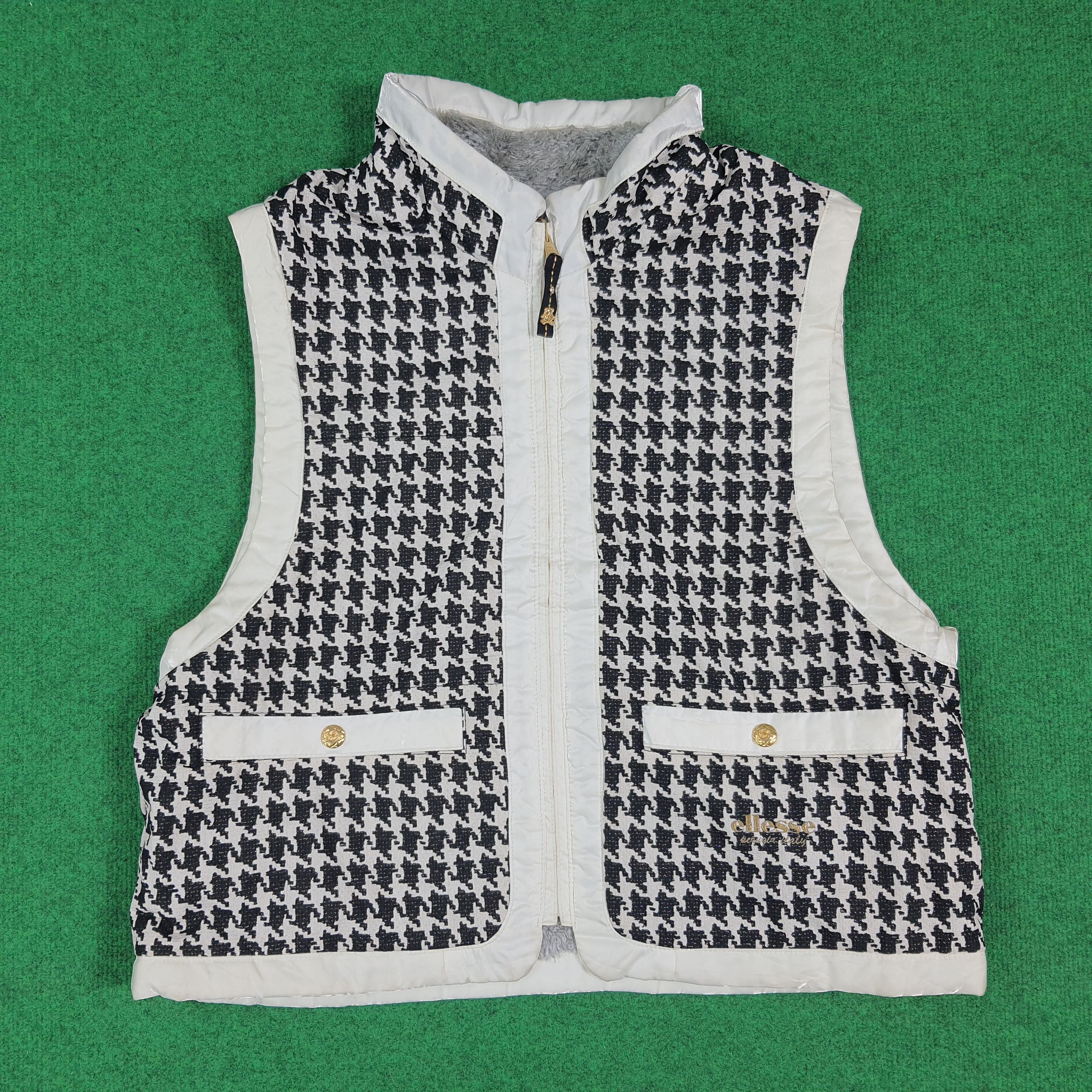 Ellesse Vintage Ellesse Reversible Fleece Vest Houndstooth C283N15 Size L / US 10 / IT 46 - 1 Thumbnail