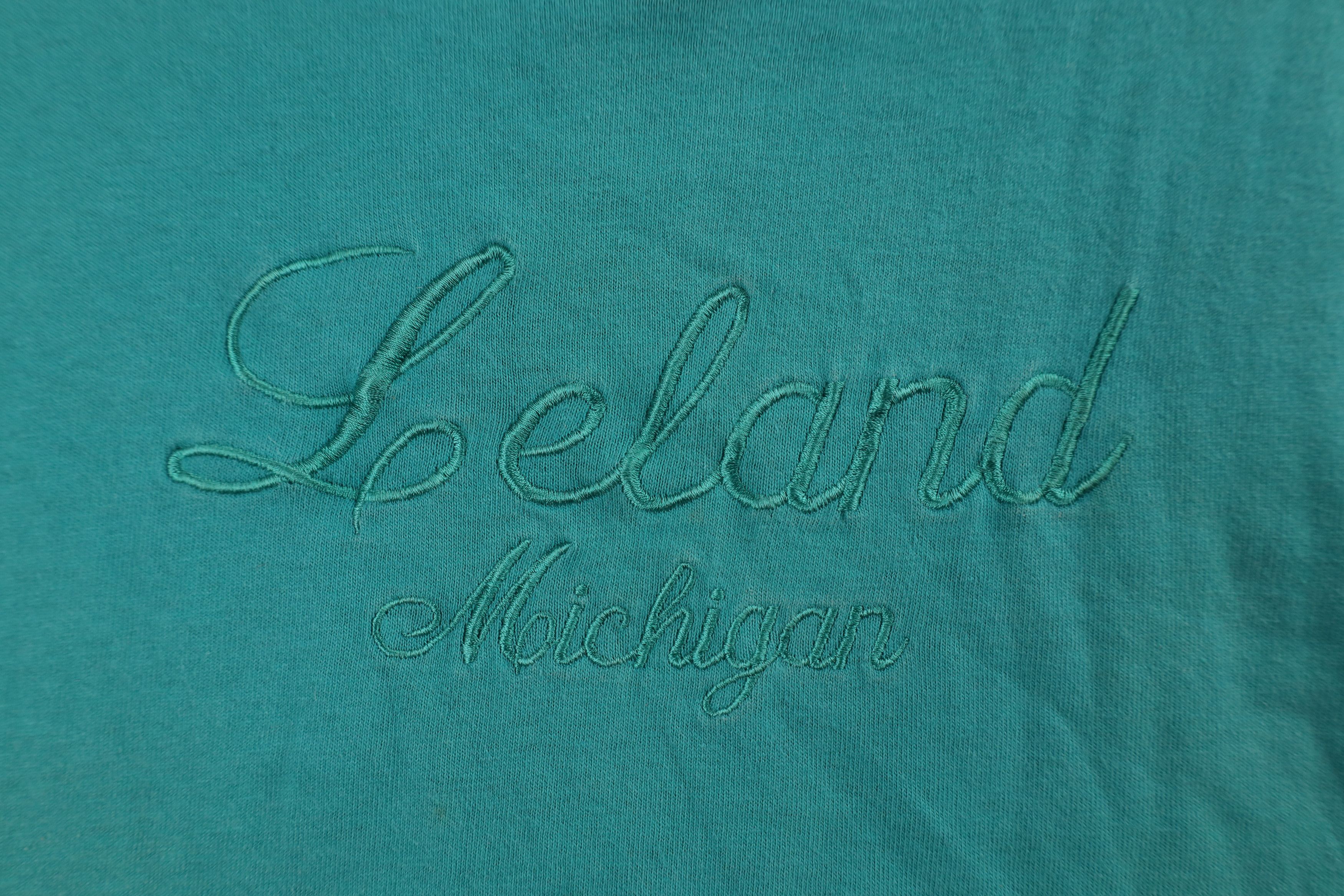 Vintage Vintage 90s Streetwear Leland Michigan T-Shirt Teal USA Size L / US 10 / IT 46 - 4 Thumbnail
