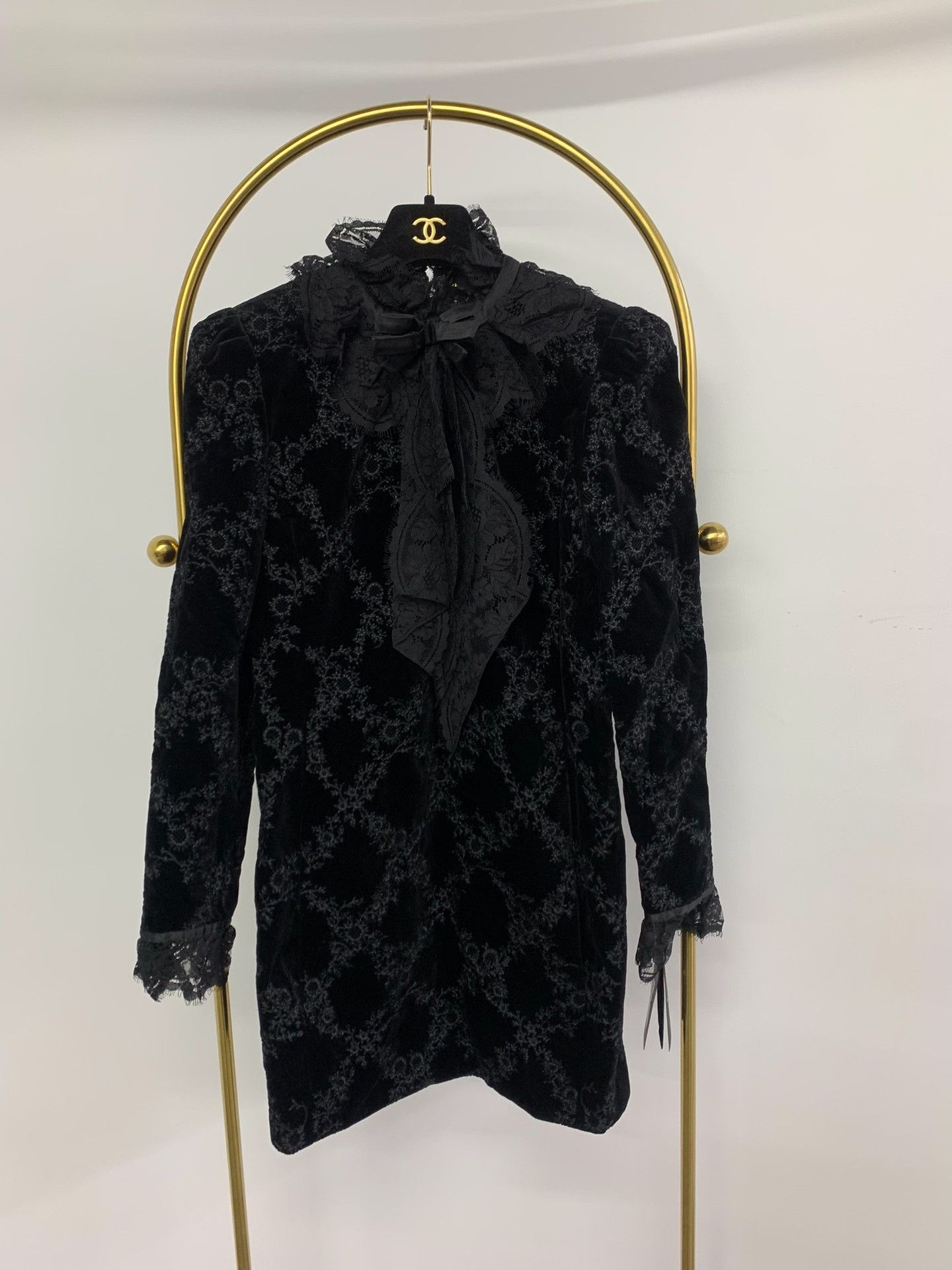 Saint Laurent Paris Saint Laurent Black Velvet Lace Bow Dress Size S / US 4 / IT 40 - 1 Thumbnail