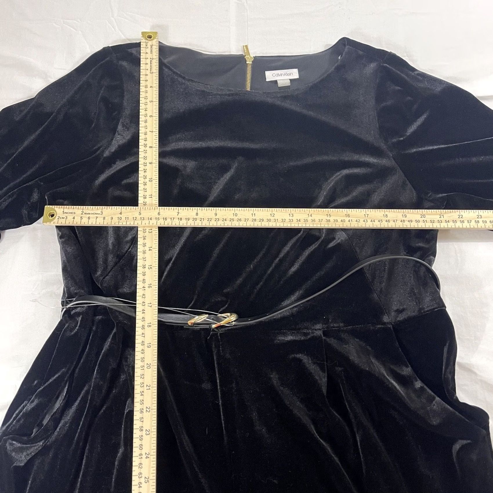 Calvin Klein Calvin Klein Women's Jumpsuit Belted Velvet Romper Pockets Black 20W XS? Size 42" / US 20 - 3 Thumbnail