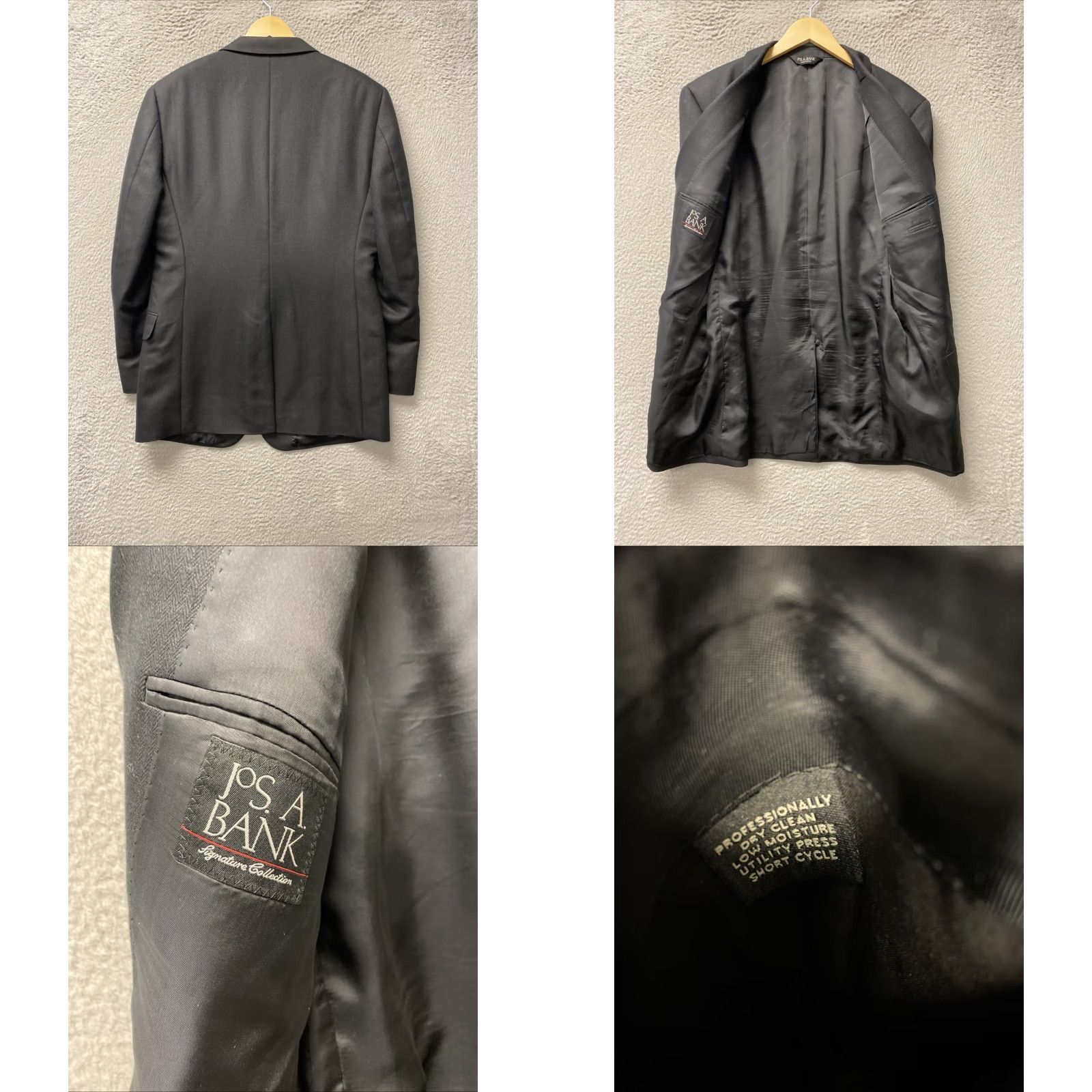 Jos. A. Bank Jos A. Bank Blazer Mens 43L Black Wool Travel Slim Two-Button Notch Lapel Herringbone Long Jacket Coat Suit Jacket Size 46R - 8 Thumbnail