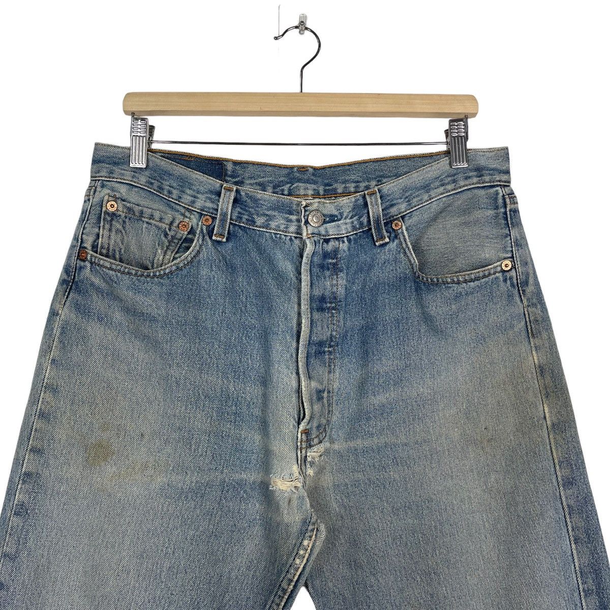 Levi's Vintage 90s Levis 501 Faded Blue Button Fly Distressed Denim Size US 34 / EU 50 - 3 Thumbnail