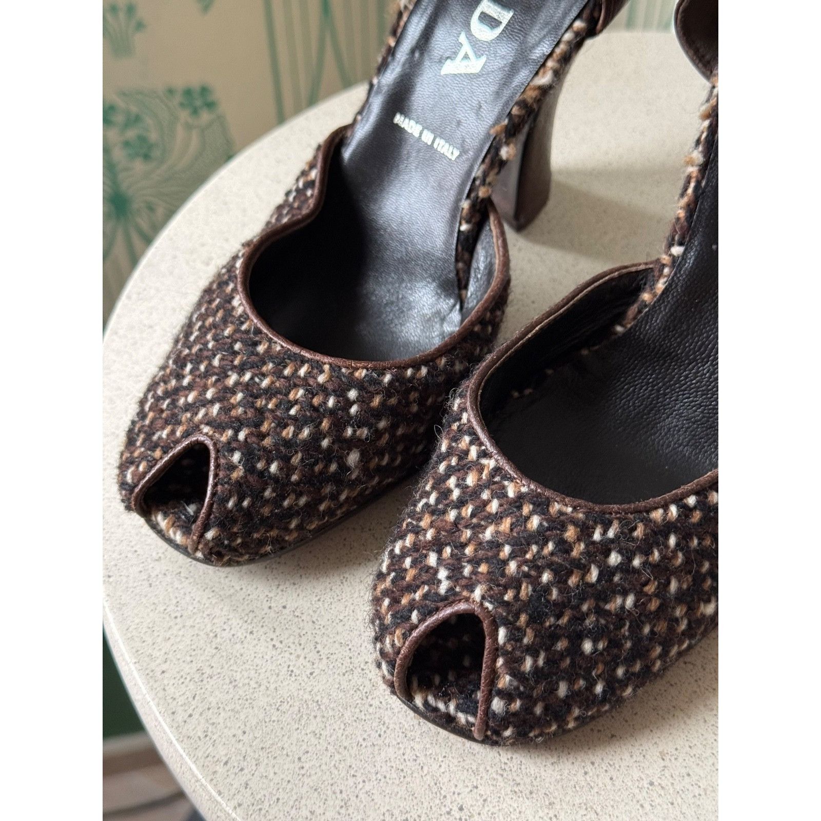 Prada Prada Wool Leather Brown Peep Toe D’Orsay Heels Pumps 37 Size US 7 / IT 37 - 6 Thumbnail