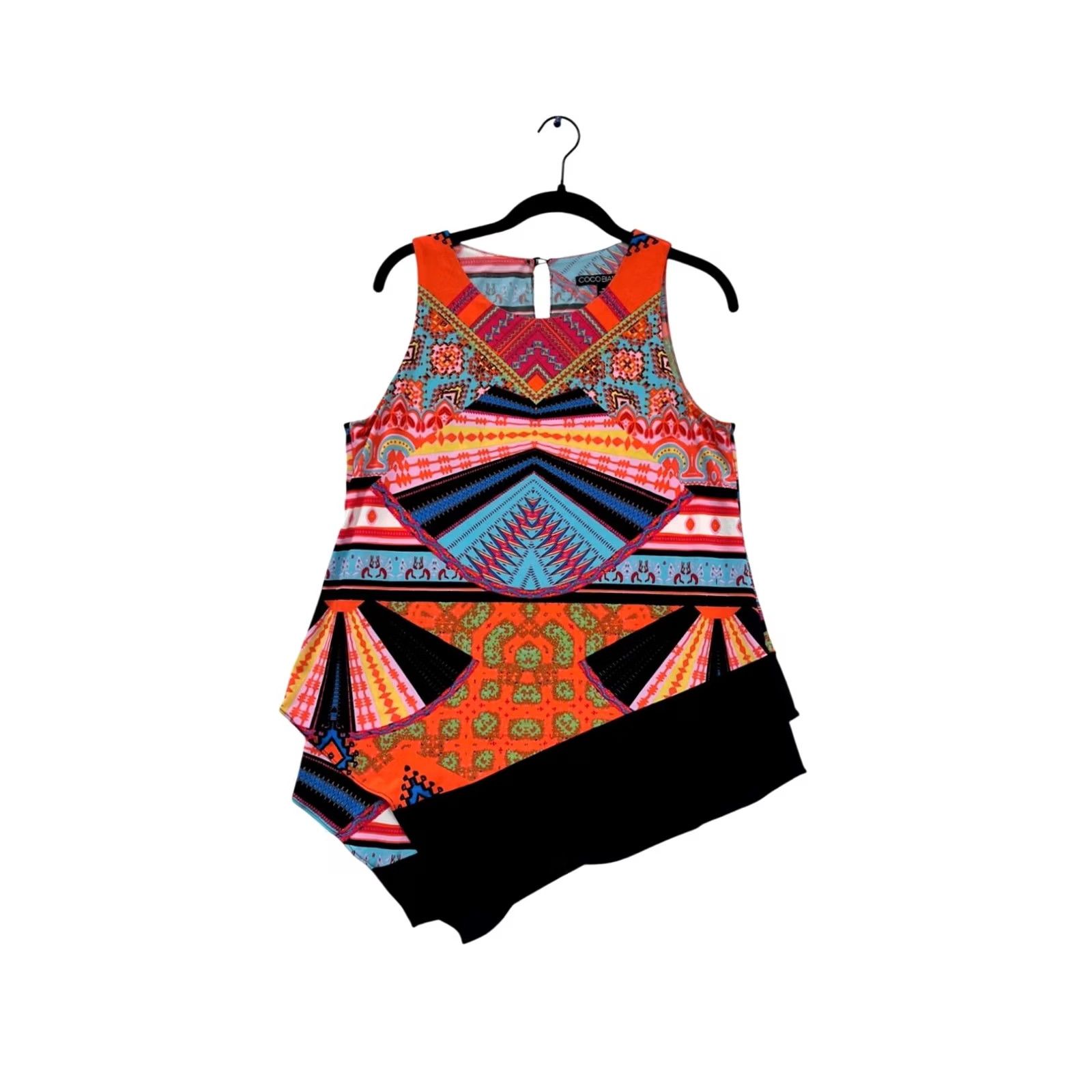 Vintage Coco Bianco Blouse Sleeveless M Womens Orange Geometric Asymmetrical Hem Top Size M / US 6-8 / IT 42-44 - 2 Thumbnail