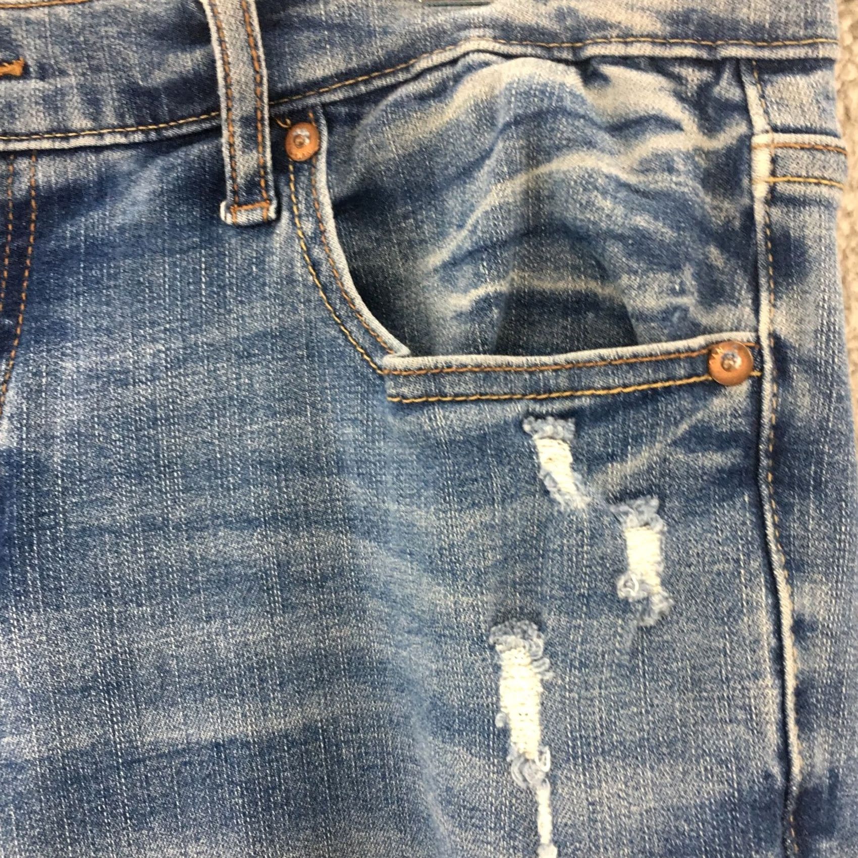 Vintage Aéropostale Flex Effects Skinny Jeans Womens 33/32 Blue Distressed Raw Hem Zip Jeans Size 24" / US 00 / IT 34 - 4 Thumbnail