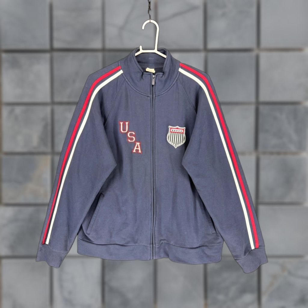 Vintage Roma Atletica USA Track Jacket Big & Tall XXL Navy Blue Full Zip Cotton Sweatshirt Mens Jacket Medium Length Striped Racing USA Embroidered Patch Size US XXL / EU 58 / 5 - 1 Thumbnail