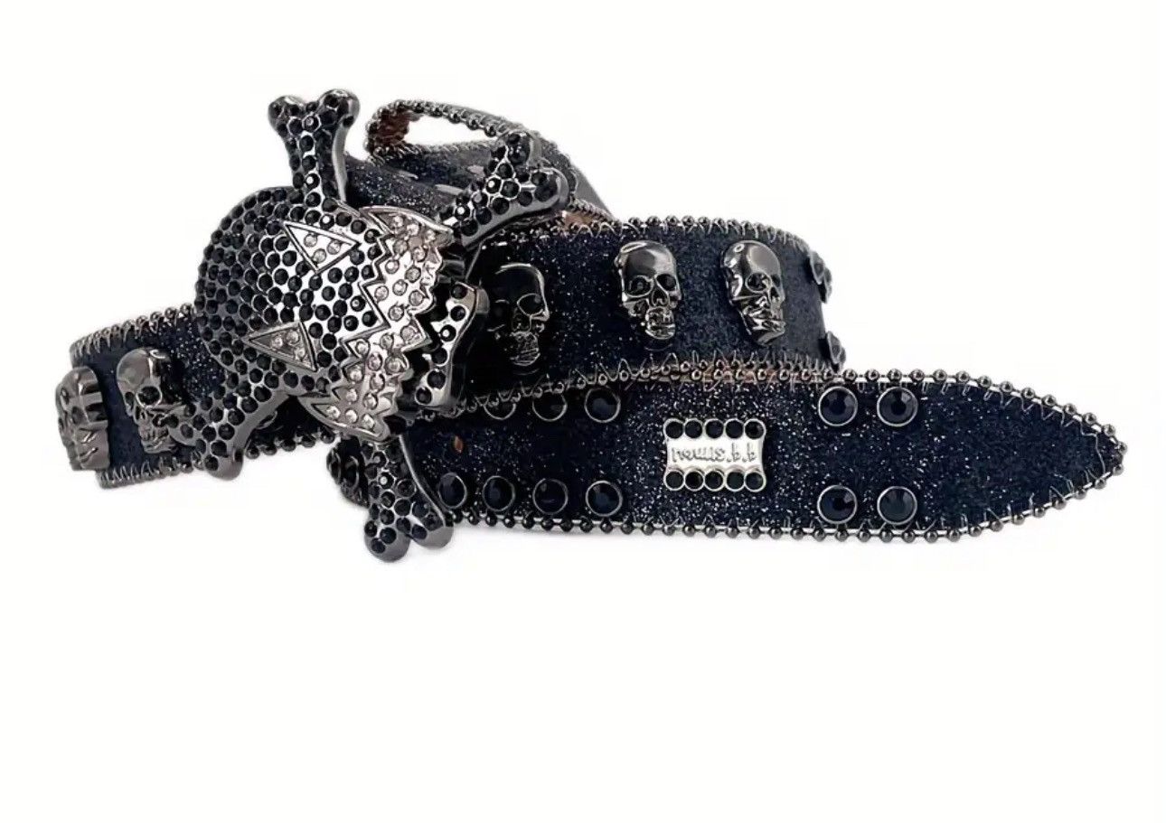 Leather Y2K Rhinestones Skull PU Leather Belt Size ONE SIZE - 2 Thumbnail