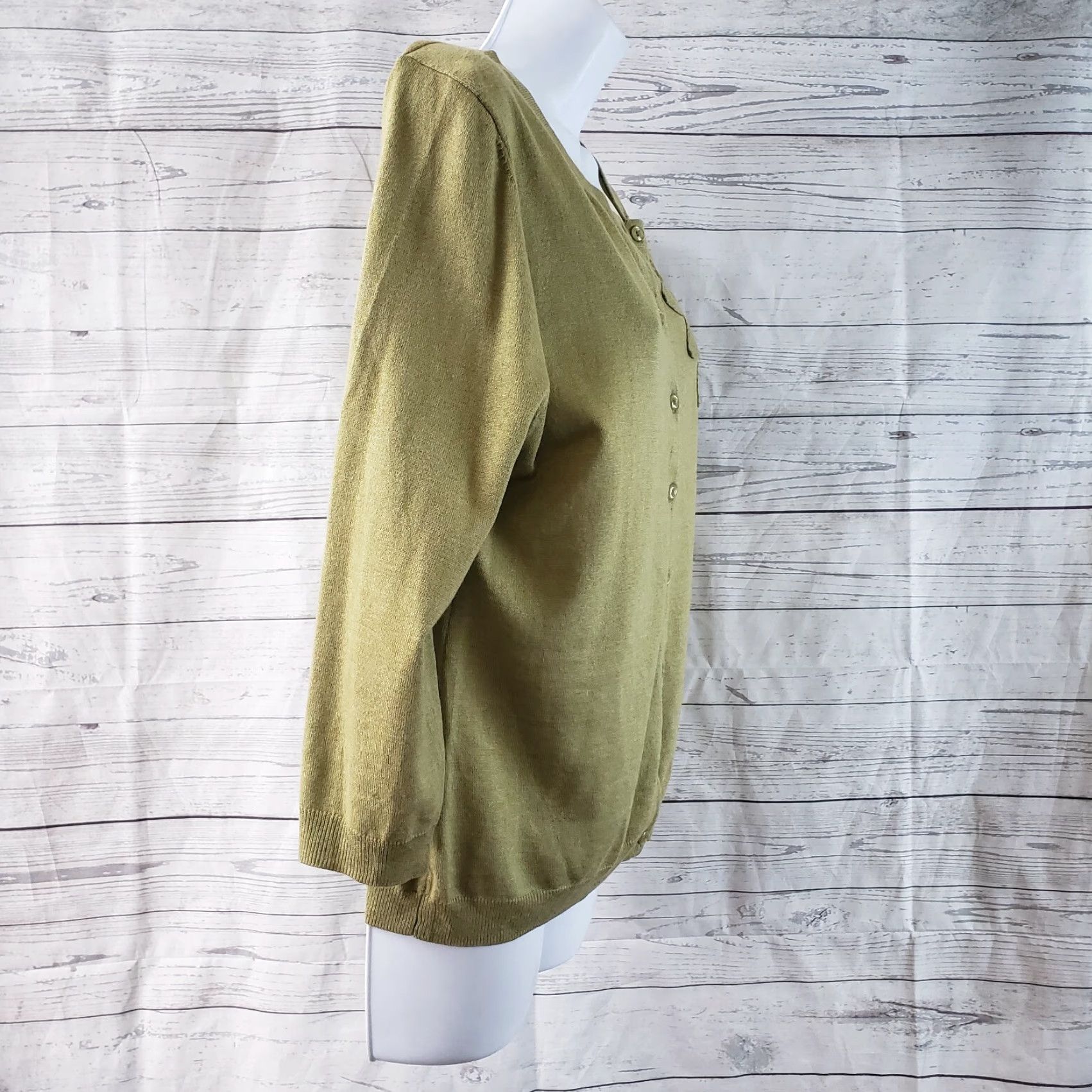 Vintage Garnet Hill Womens Cardigan M Green Silk Wool Blend 3/4 Sleeve Button Down Floral Knit Sweater Womens Size M / US 6-8 / IT 42-44 - 4 Thumbnail
