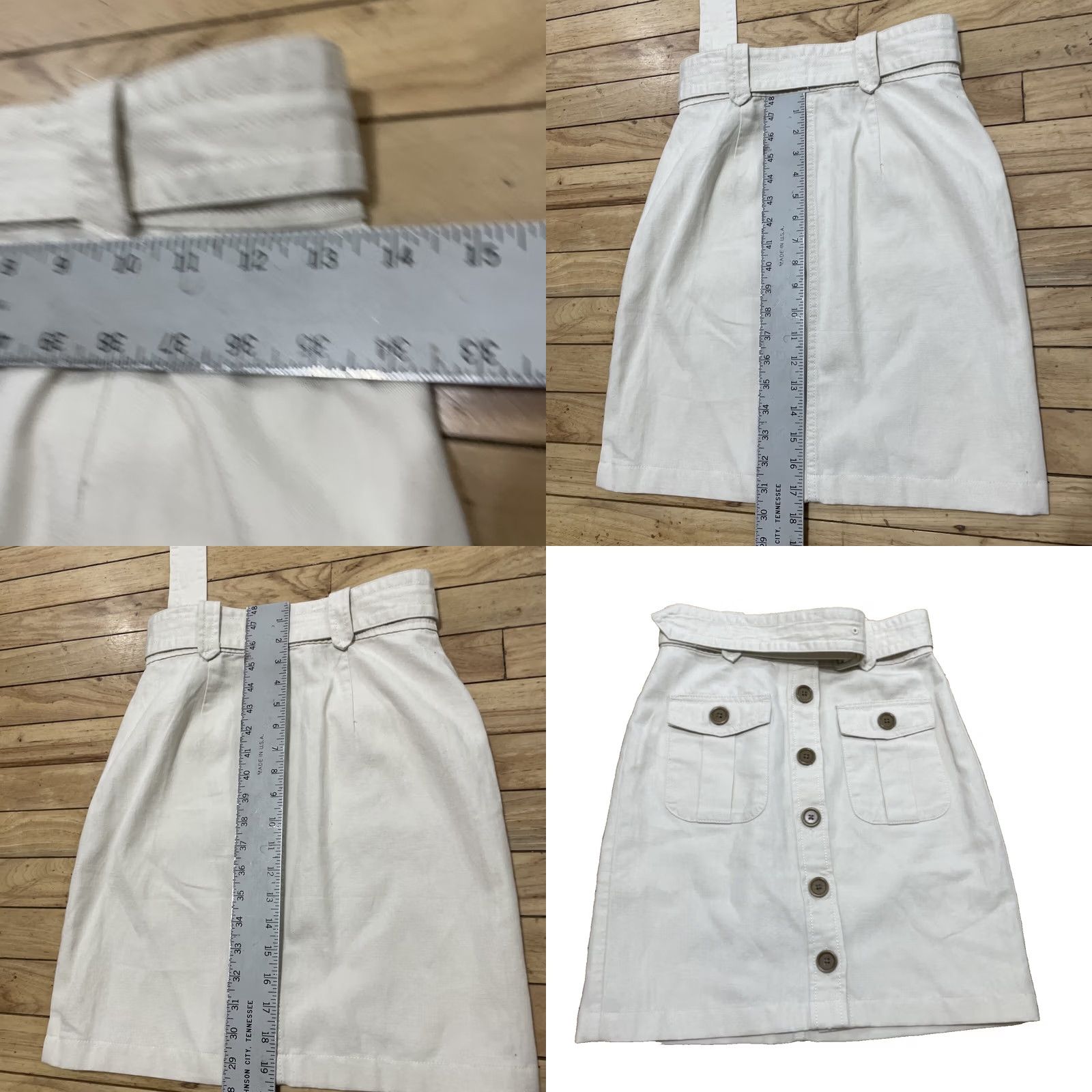 Vintage VINTAGE Military Button Front Twill Mini Skirt Women Petite 0 Belted Retro Cream 26x17 Size 25" / US 0 / IT 36 - 8 Thumbnail