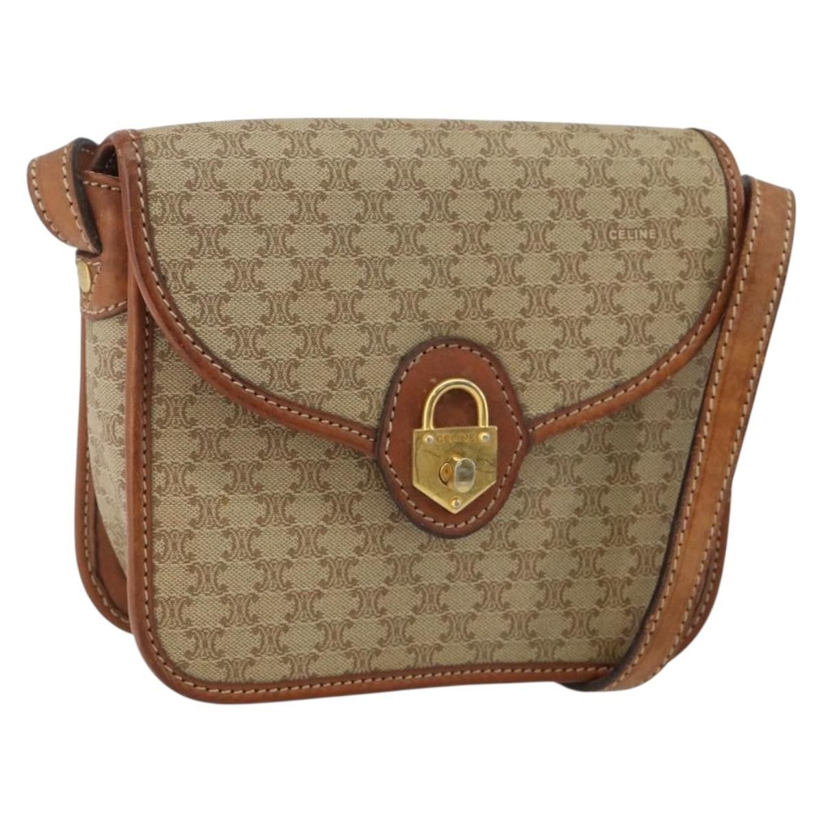 CELINE Macadam Canvas Shoulder Bag Pvc Beige Gold