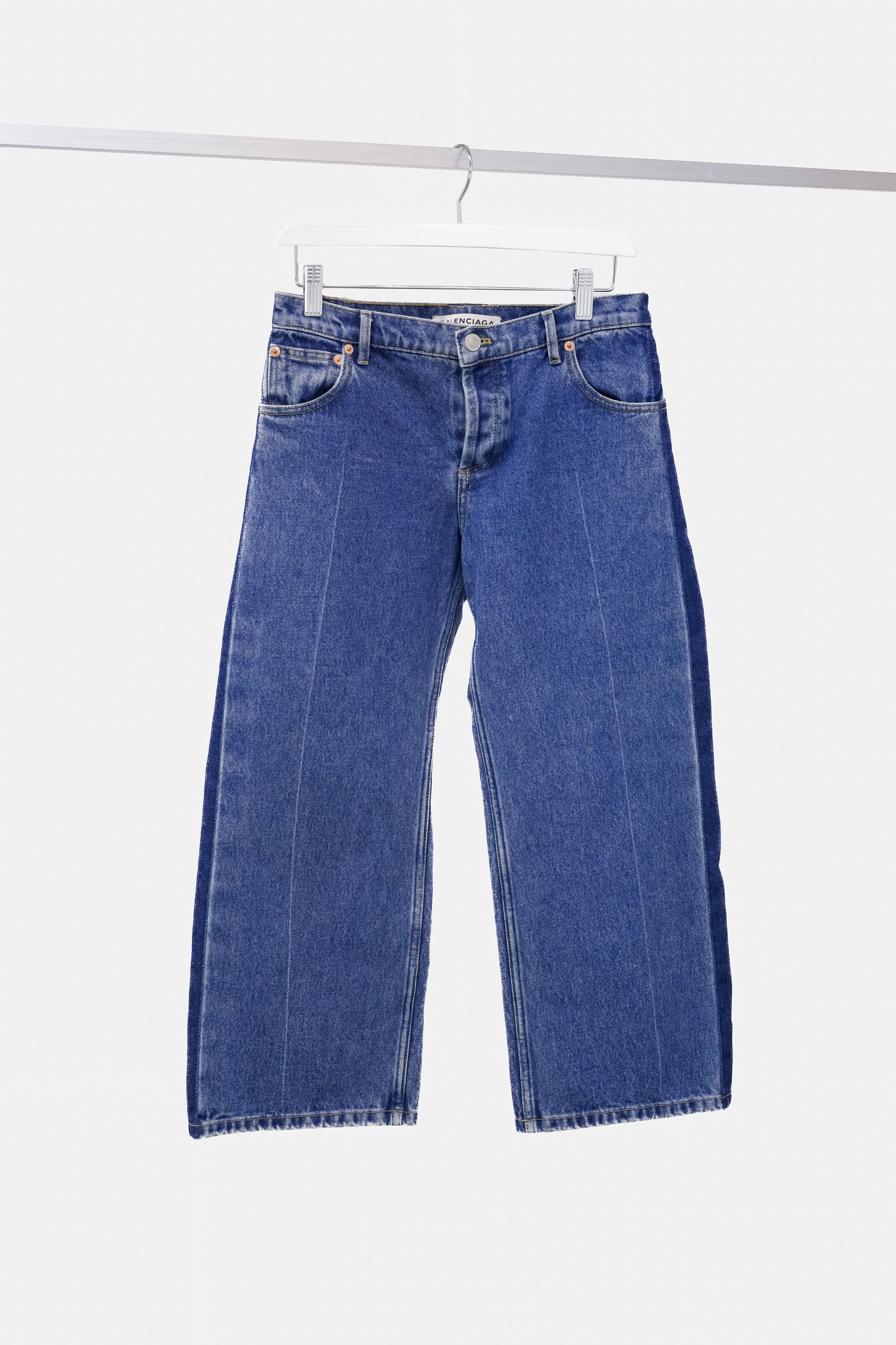 image of Balenciaga Wide Leg Cropped Jeans in Blue Denim, Women's (Size 26)