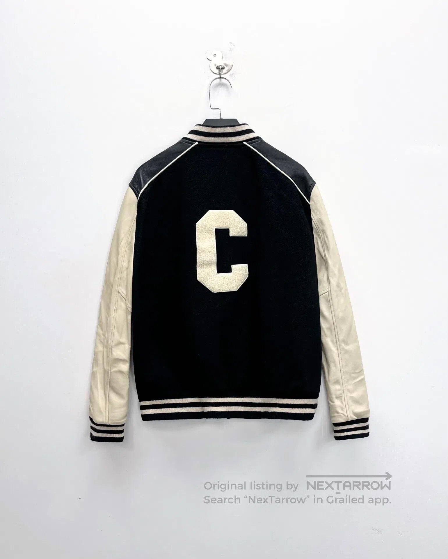 Celine CELINE Black and White Leather Sleeve Baseball Jacket| Size US S / EU 44-46 / 1 - 2 Thumbnail