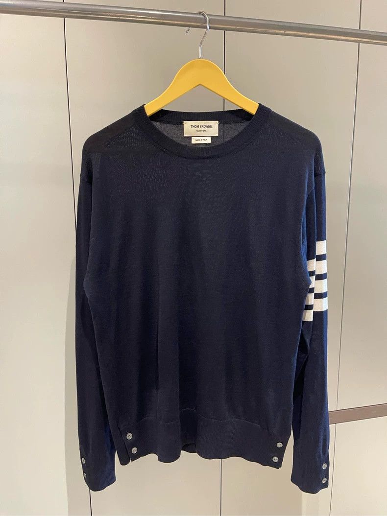 Thom Browne Thom browne Dark blue classic four-striped round-neck knitt Size US L / EU 52-54 / 3 - 1 Thumbnail