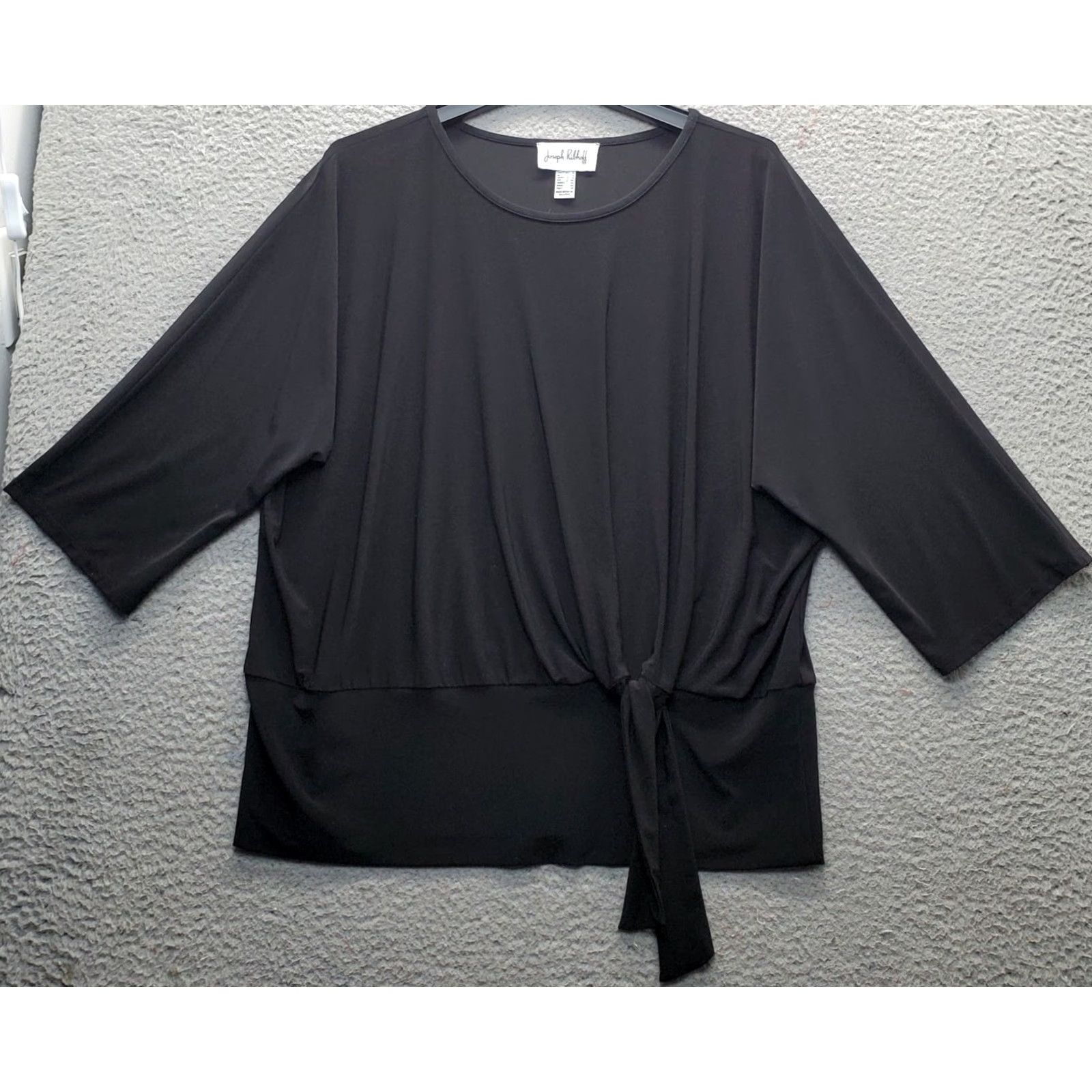 Joseph Ribkoff Joseph Ribkoff Blouse Womens 16 Black 3/4 Sleeve Round Neck Knot Hem Stretch Shirt Size XXL / US 16-18 / IT 52-54 - 2 Thumbnail