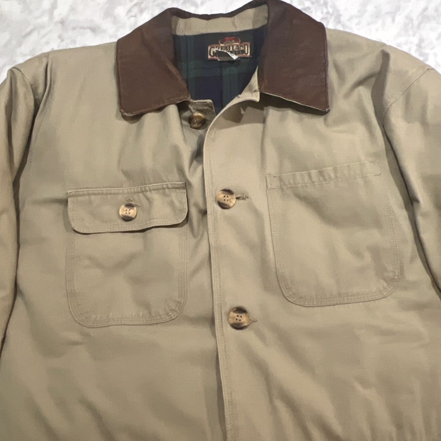 Vintage Greatland Apparel Chore Jacket Men’s Small Flannel Lined Cotton Leather Collar Casual Workwear Size US S / EU 44-46 / 1 - 4 Thumbnail
