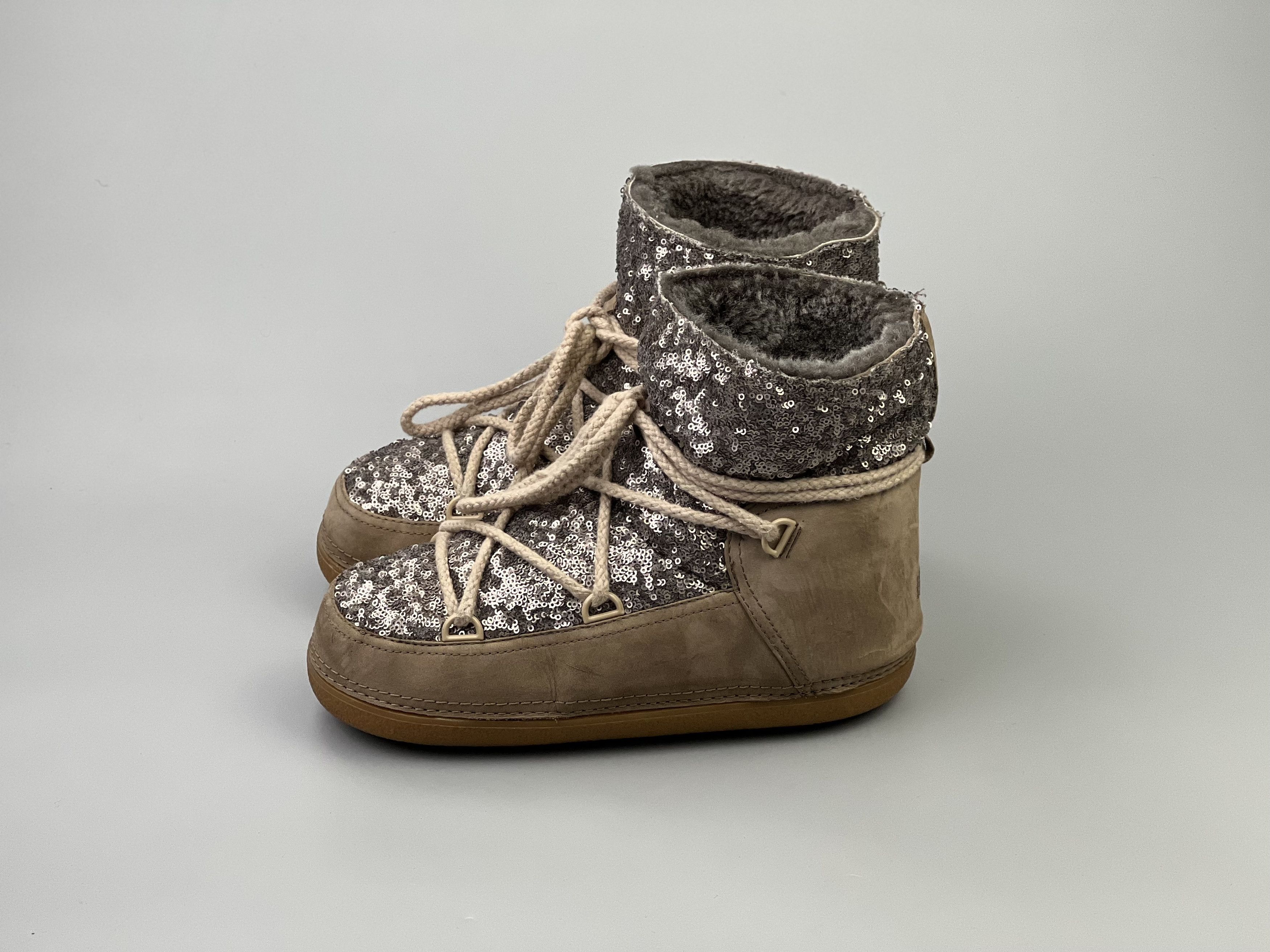 Designer IKKII Sequins Leather Sheepskin Shearling Snow Moon Boots Size US 9 / IT 39 - 2 Thumbnail