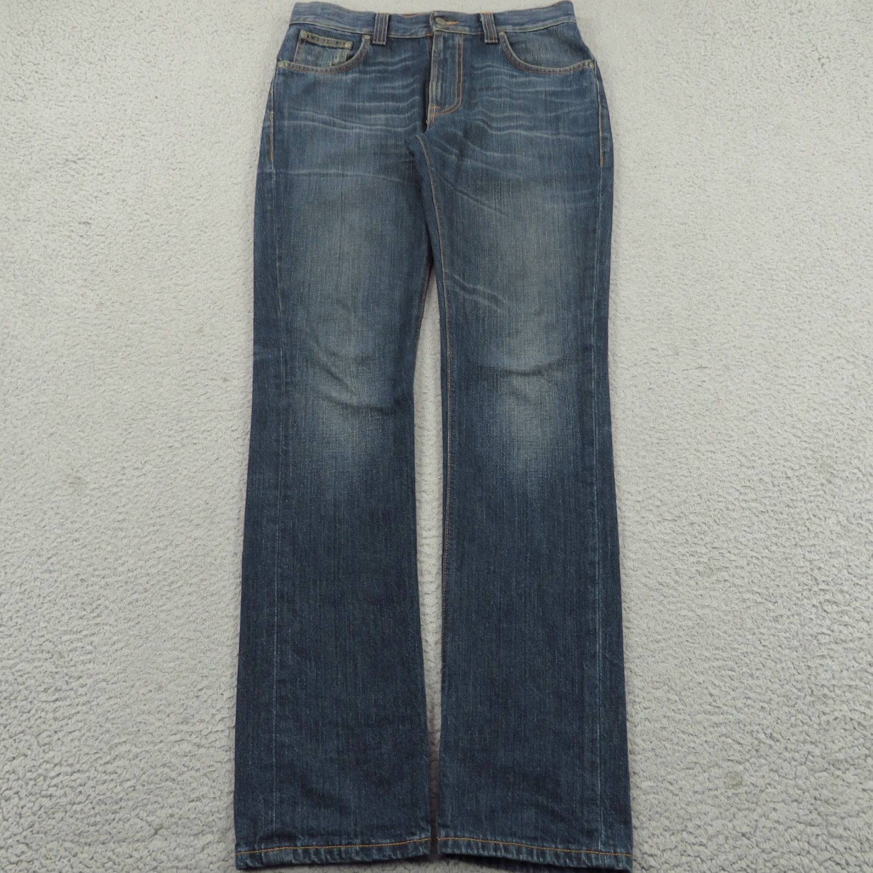 Nudie Jeans Nudie Jeans Men Slim 31x34 Thin Finn Slubby Blue Denim Fades Whiskers Straight Leg Jeans Size US 31 - 6 Thumbnail
