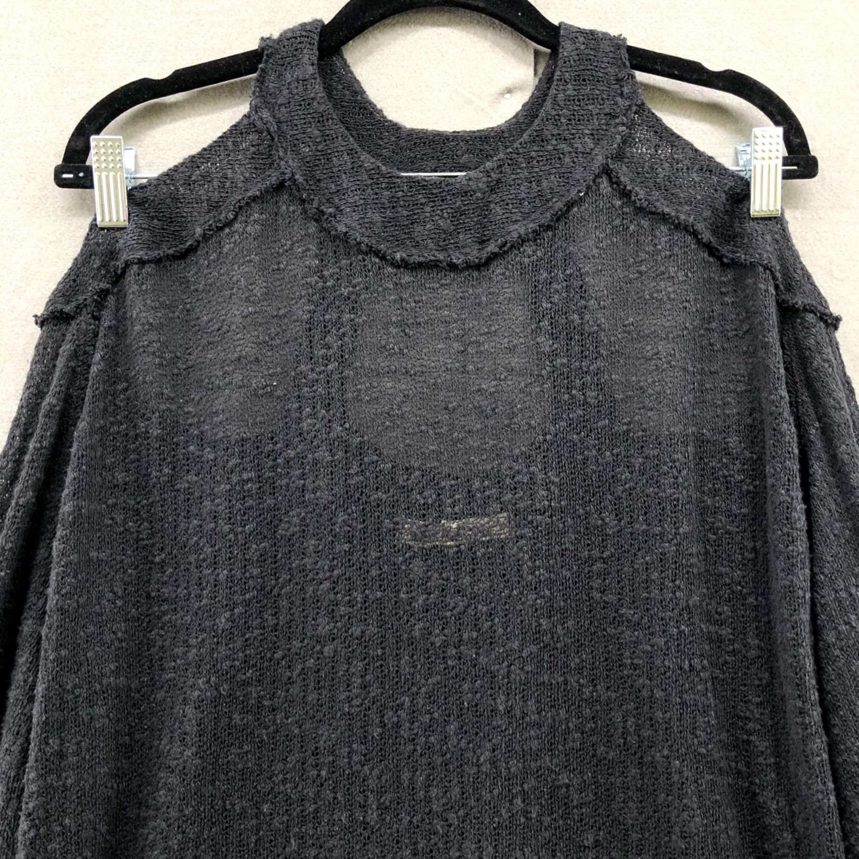 Free People Free People Open Knit Sweater XS Black Long Sleeve Off the Shoulder Cotton Bohemian Boho Shirt Womens Size XS / US 0-2 / IT 36-38 - 3 Thumbnail