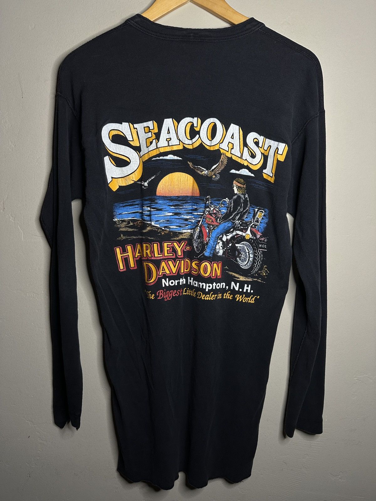 image of Art x Harley Davidson Vintage Harley Davidson Seacoast Usa-Made Henley Shirt in Black (Size XL)