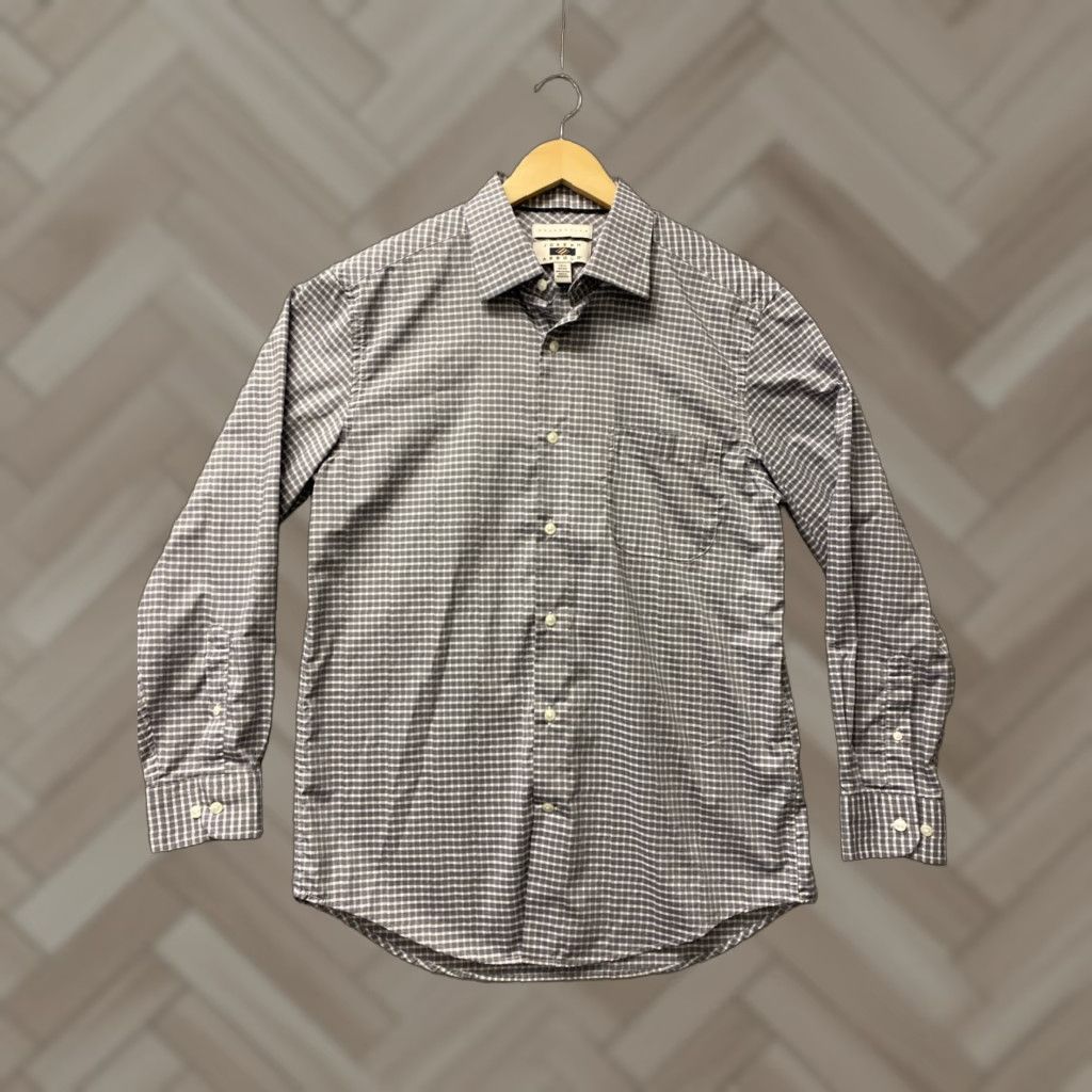 Joseph Abboud Joseph Abboud Dress Shirt Mens 16.5 Gray Check 100% Cotton Button Up Medium Classic Mens - 16.5/32-33, Regular Fit, Barrel Cuff, Spread Collar Size 42R - 1 Thumbnail