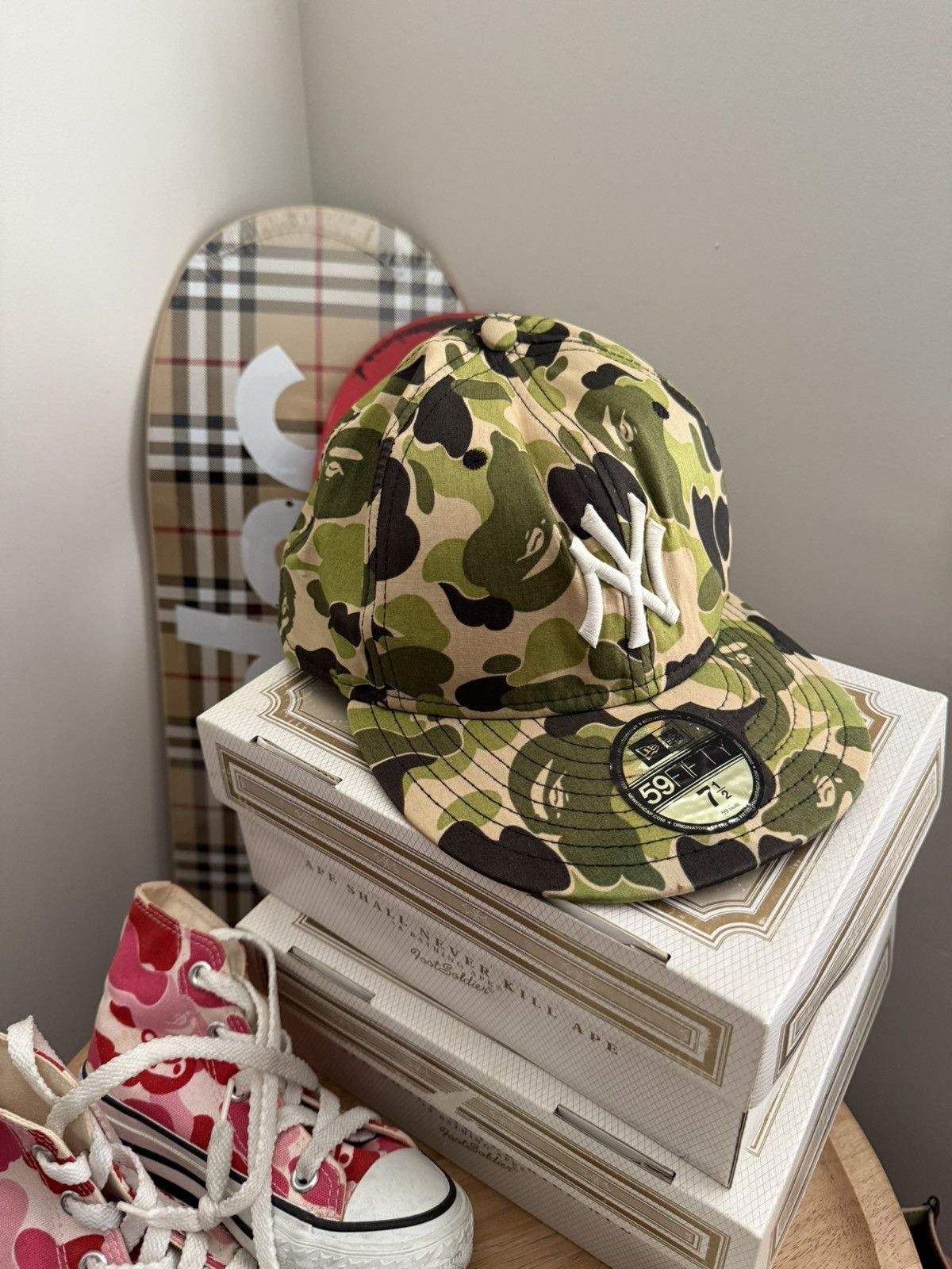Bape × Kaws Bape x kaws bendy camo fitted hat | Grailed