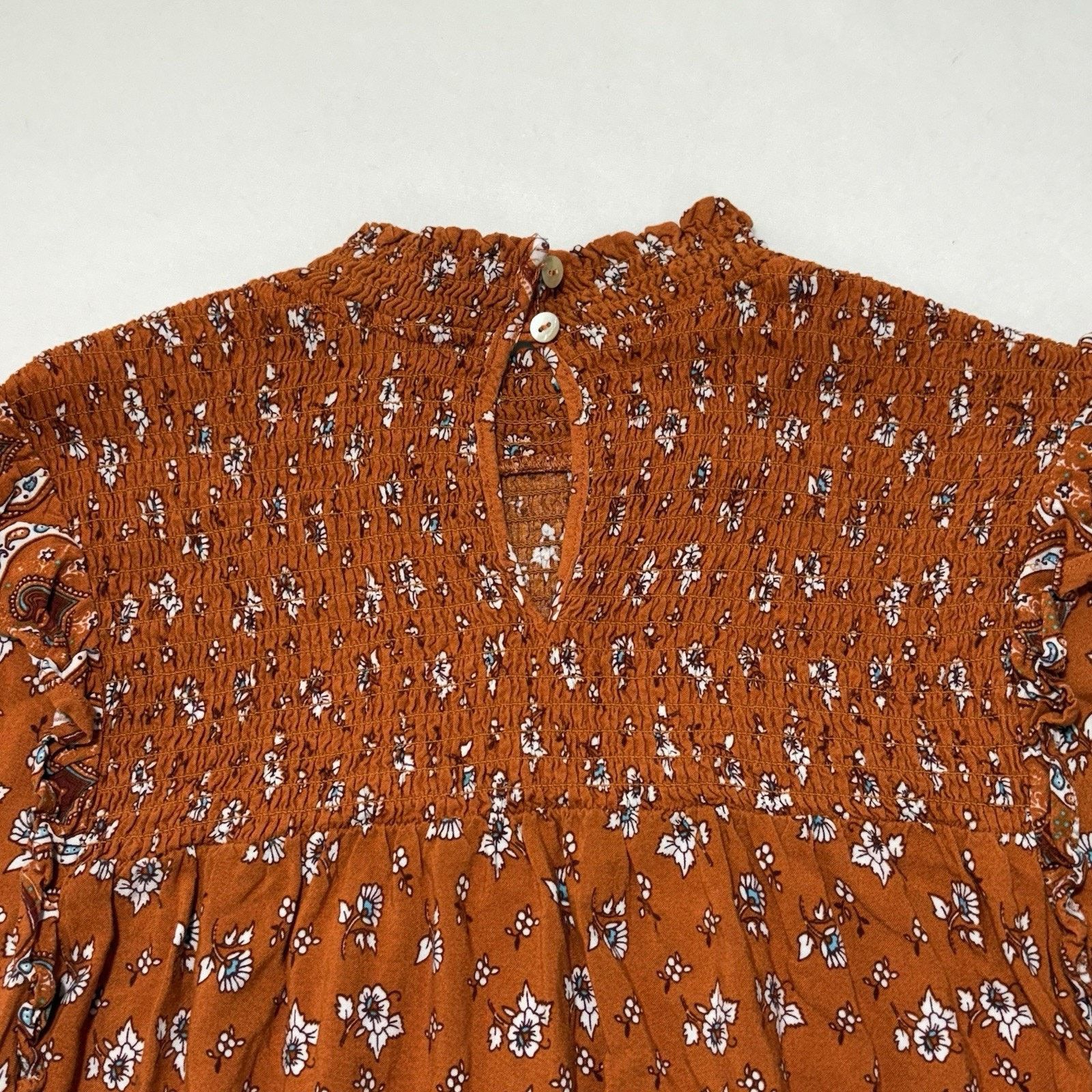 Forever 21 Foreve 21 Medium Smocked Boho Top Orange Floral Blouse Size M / US 6-8 / IT 42-44 - 11 Thumbnail
