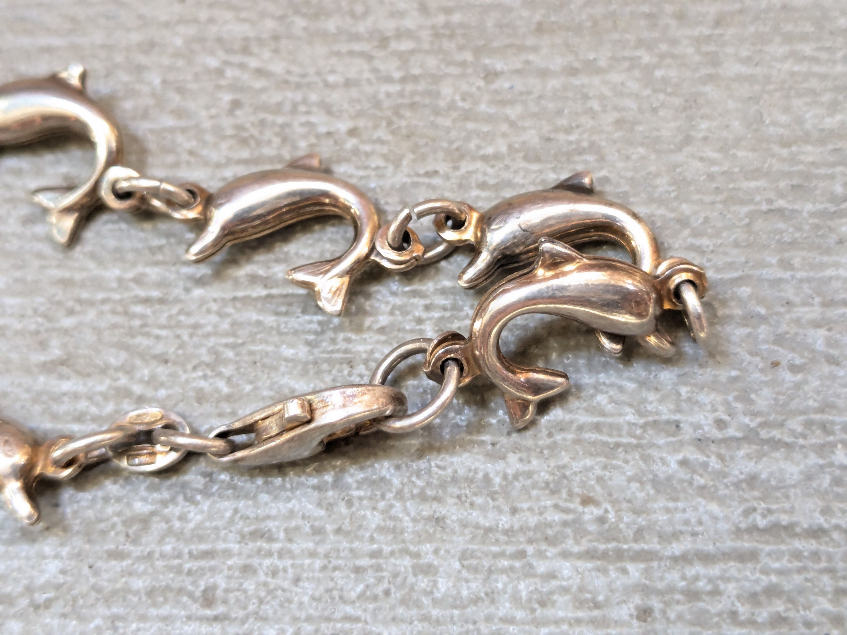 Jewelry × Vintage Vintage Sterling Silver Bracelet Dolphin Chain 7.25" Italy Size ONE SIZE - 11 Thumbnail