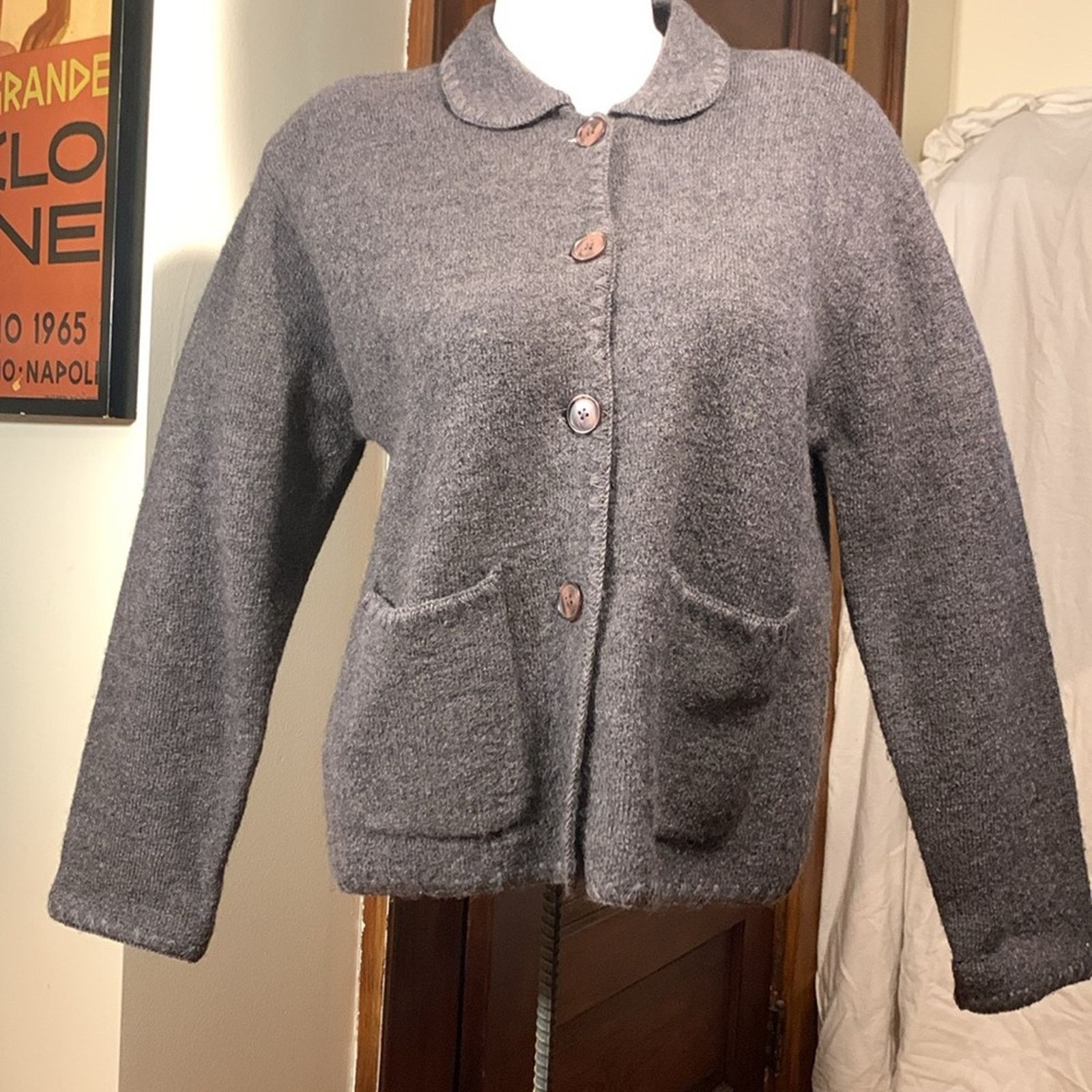Vintage Squaw Valley gray wool cardigan sweater with whipstitch trim Size L / US 10 / IT 46 - 4 Thumbnail