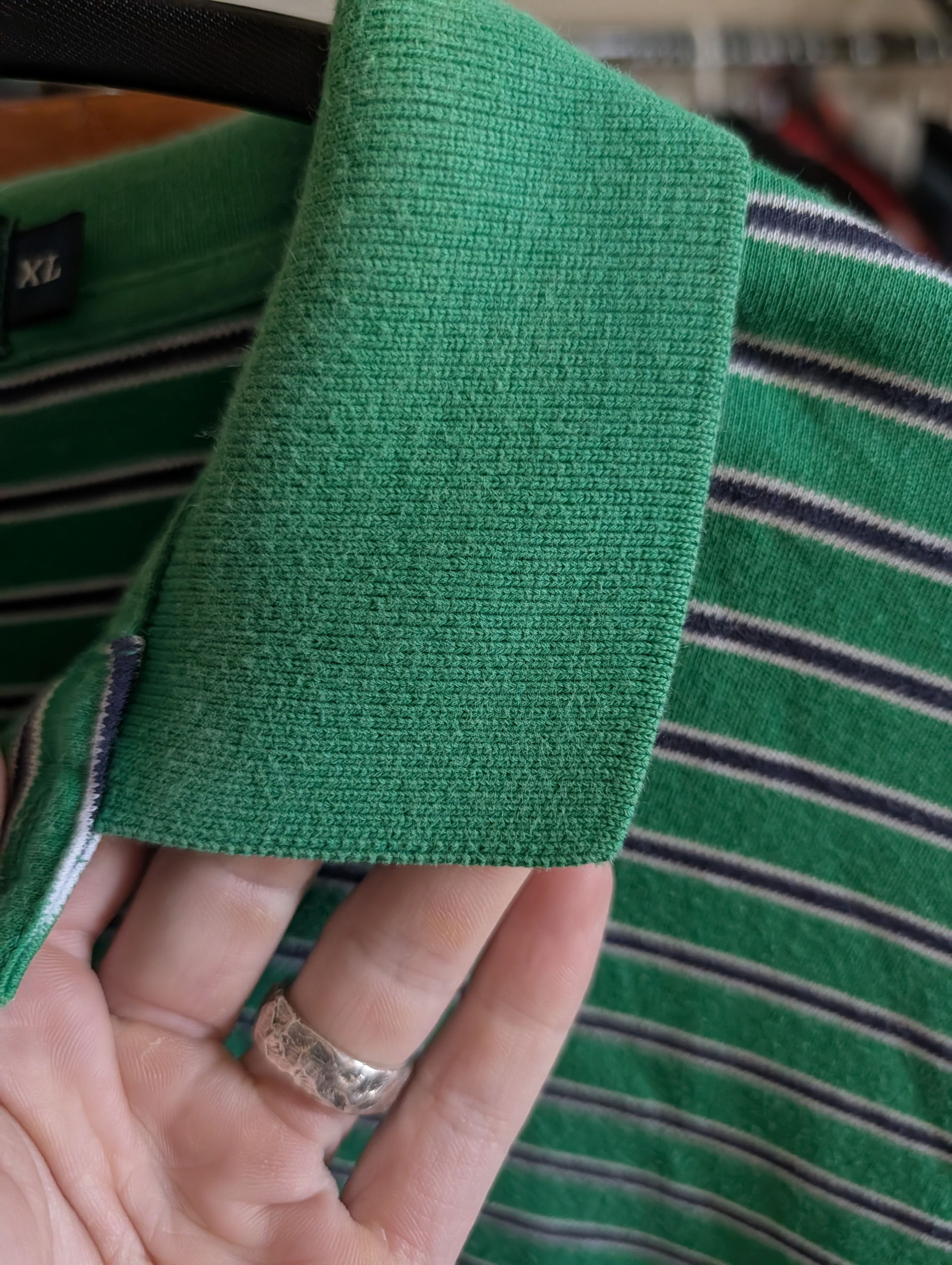 Polo Ralph Lauren Vintage green striped pink logo embroidered polo XL Size US XL / EU 56 / 4 - 4 Thumbnail