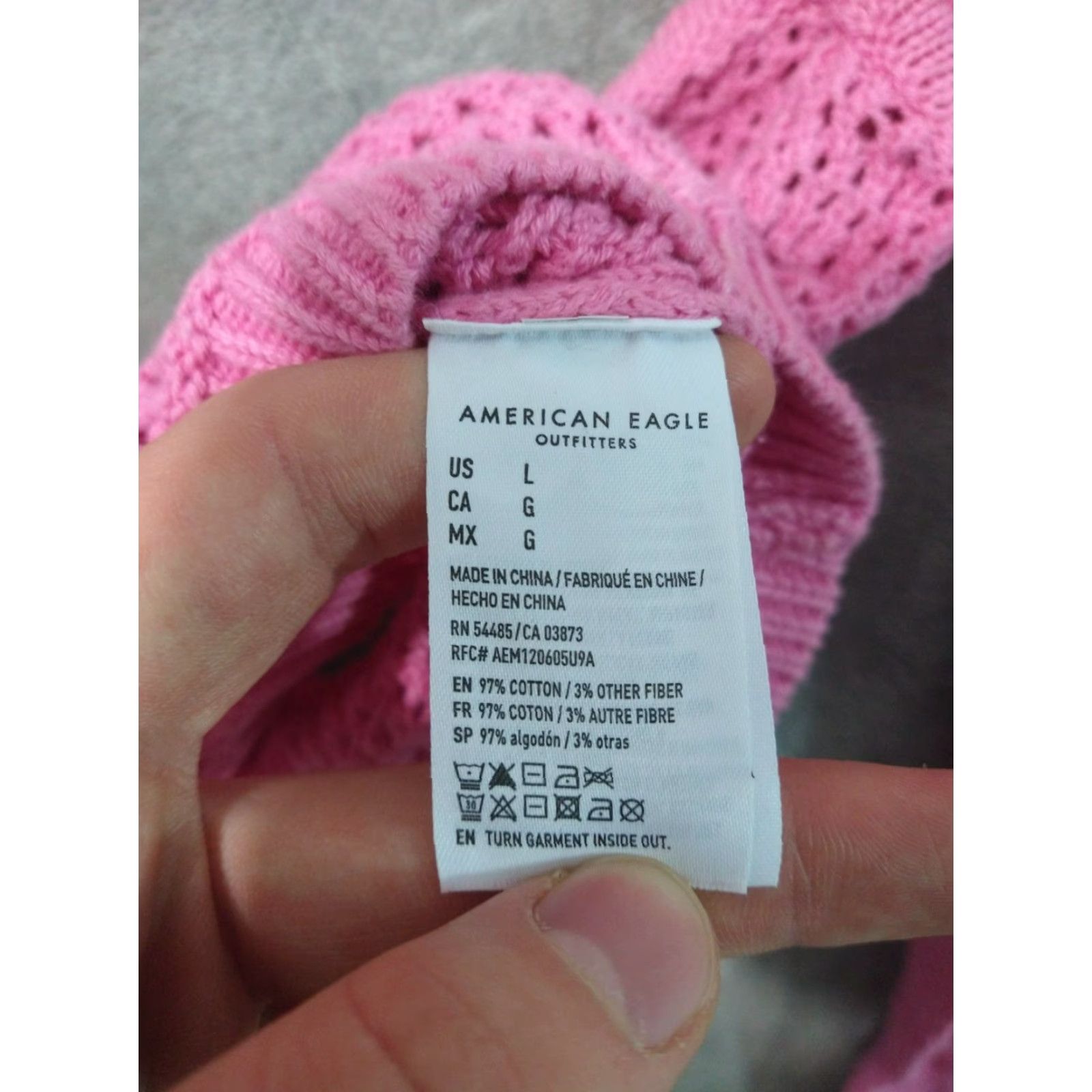 Vintage American Eagle Sweater Womens Large Pink Crop Crochet Cotton Long Sleeve Barbie Size L / US 10 / IT 46 - 6 Thumbnail