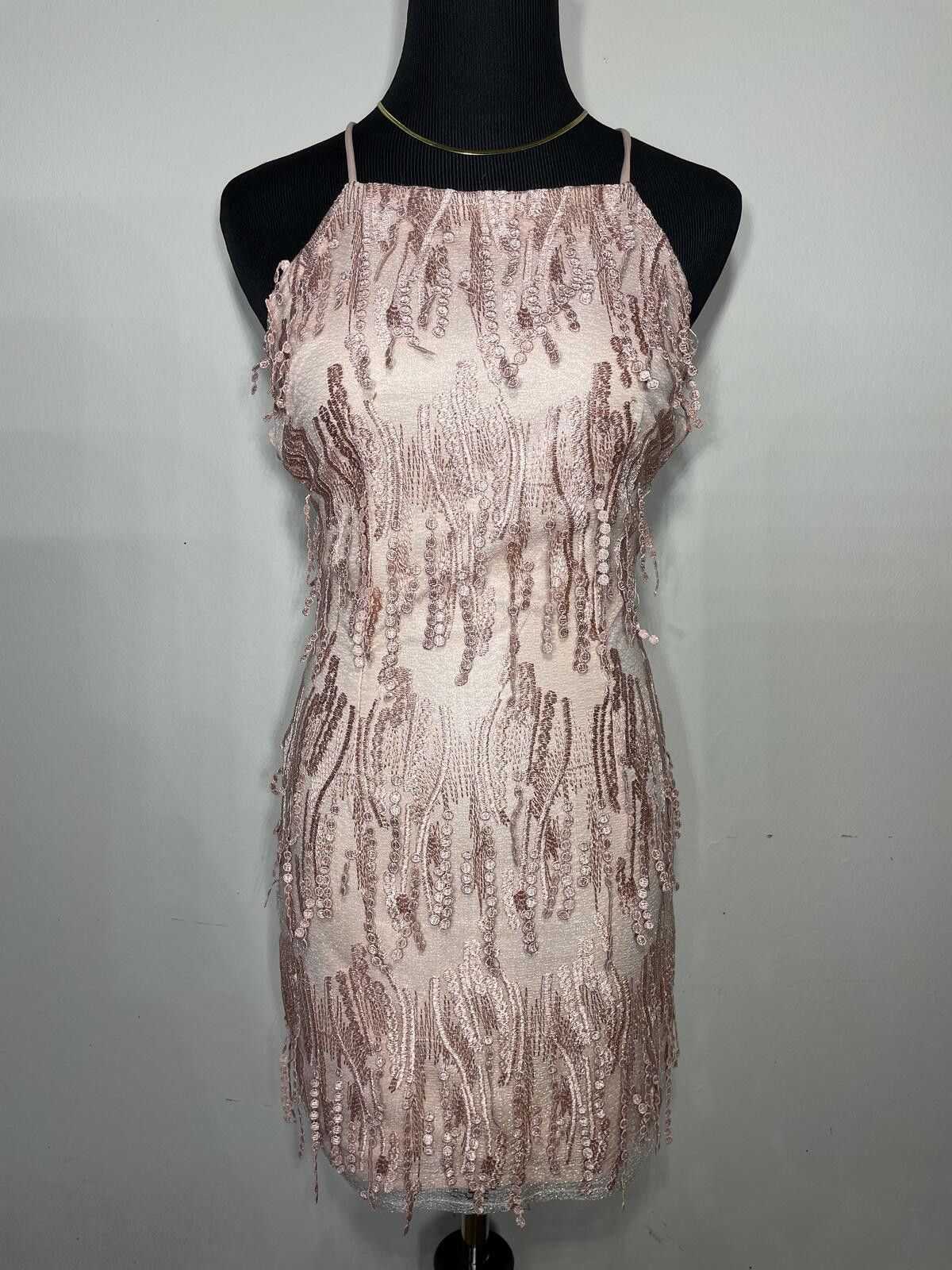 Lulus Lulus Making Magic Blush Pink Fringe Lace-Up Mini Dress XS Size XS / US 0-2 / IT 36-38 - 1 Thumbnail