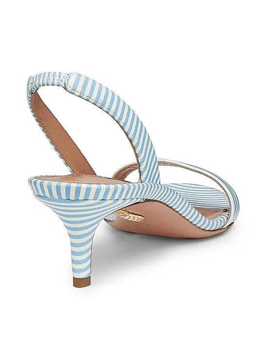 Aquazzura os11x1225 So Nude 50MM Striped Leather Slingback Sandals Size US 7 / IT 37 - 3 Thumbnail