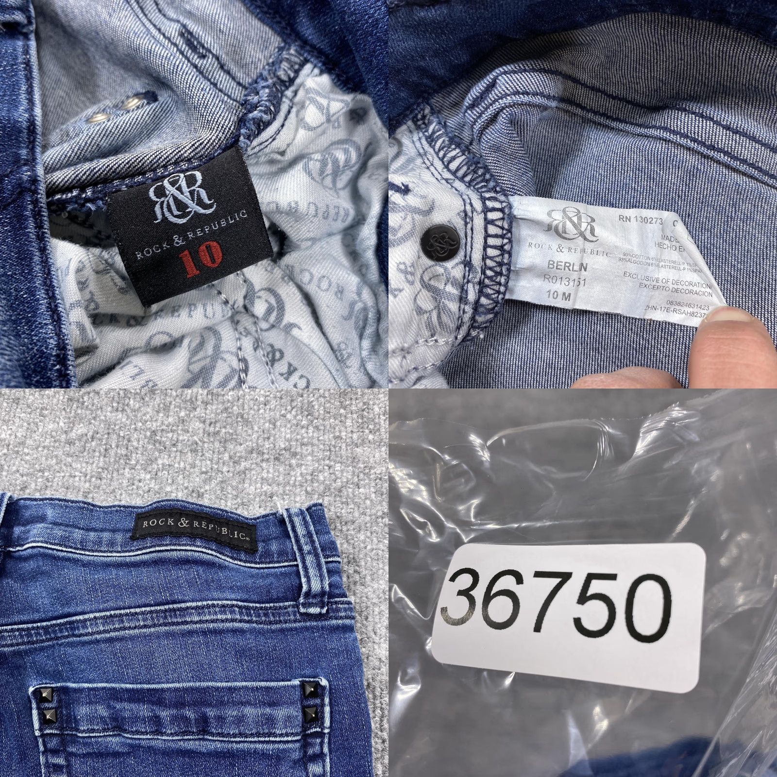 Vintage Rock & Republic Jeans Womens 28 Blue Skinny Medium Wash Slim Distressed Denim Size 28" / US 6 / IT 42 - 8 Thumbnail