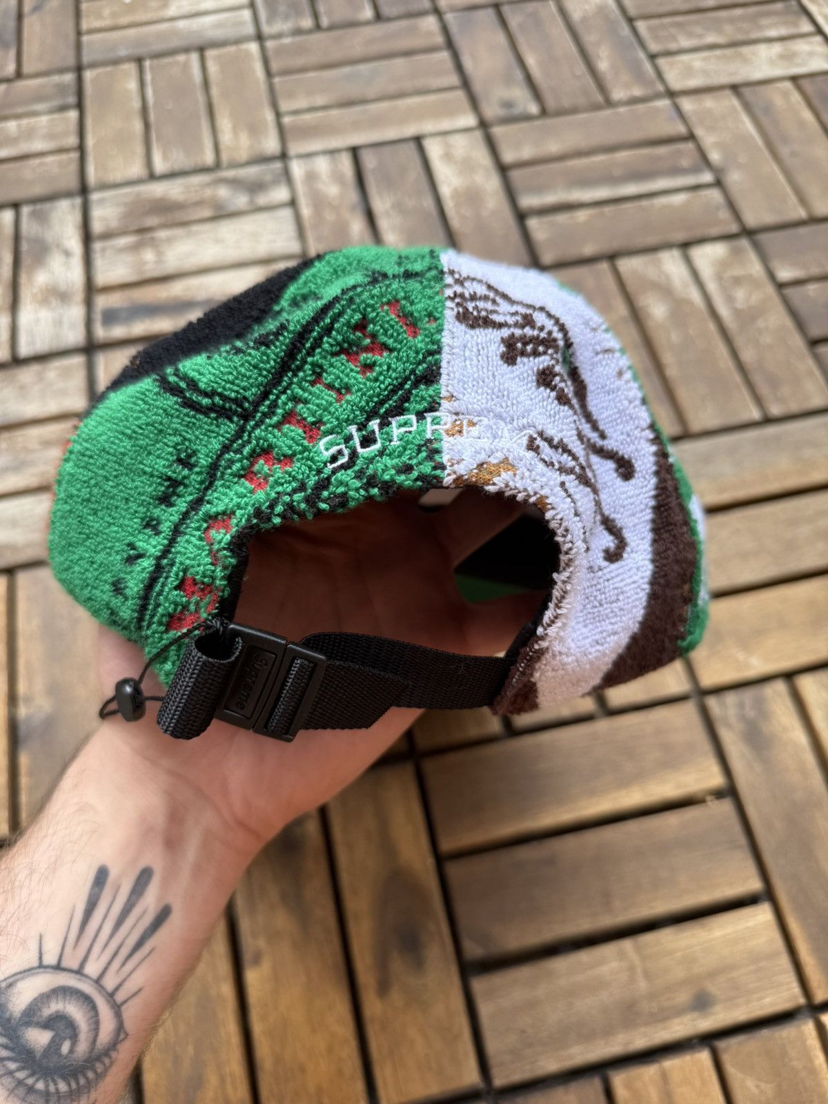 帽子 supreme martine rose pile cap Supreme x Martine Rose Towel 6-Panel Cap Black Natural Green