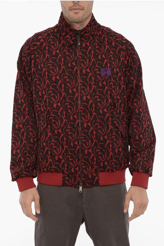 image of Baracuta Needles Jacquard Fabric Bomber Jacket With Butterfly Embroid in Red, Men's (Size XS)