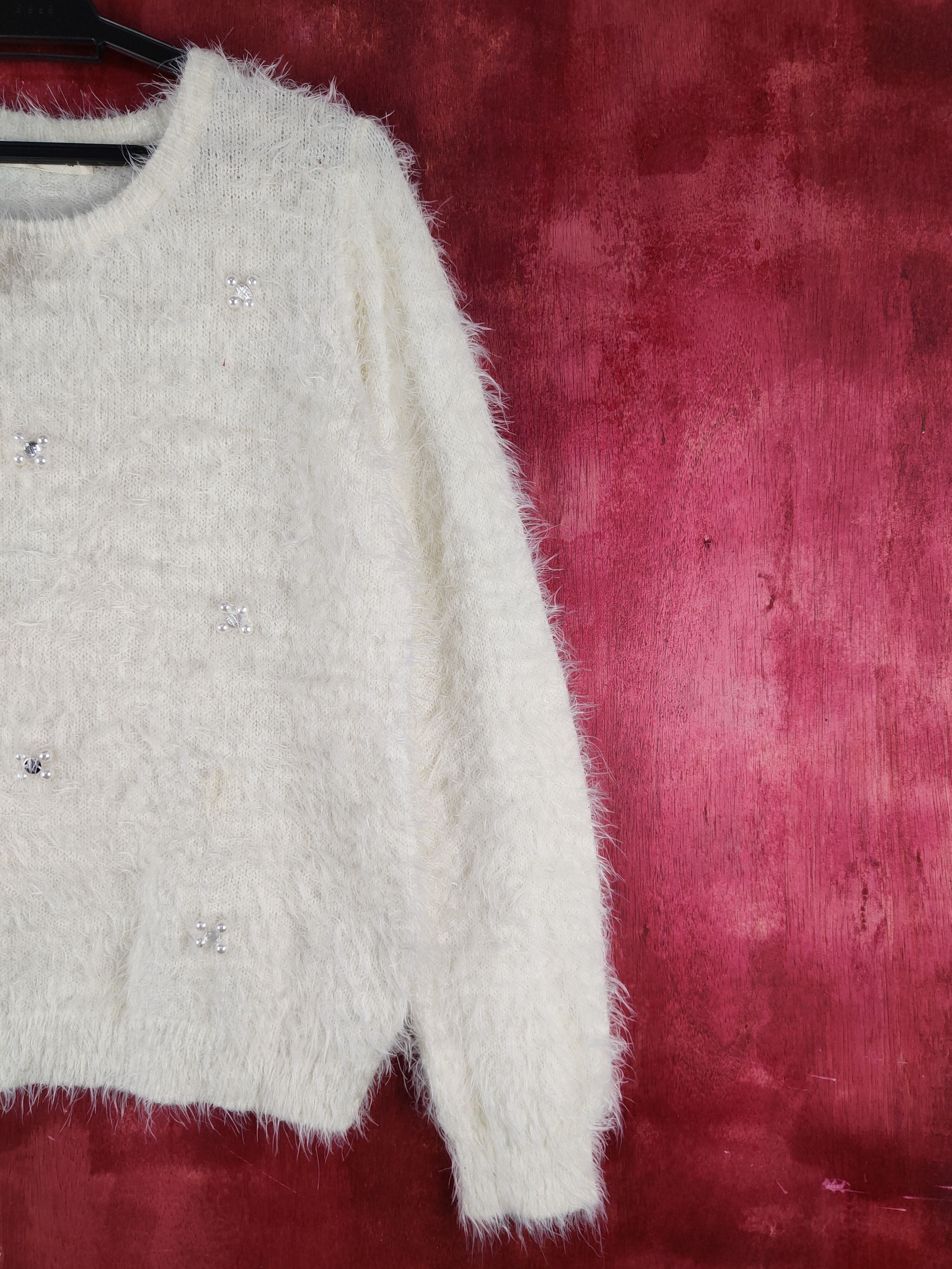 Aran Isles Knitwear × Japanese Brand Sospita Ivory Shag Shaggy Fur Mohair Knitwear #S2103 Size M / US 6-8 / IT 42-44 - 5 Thumbnail