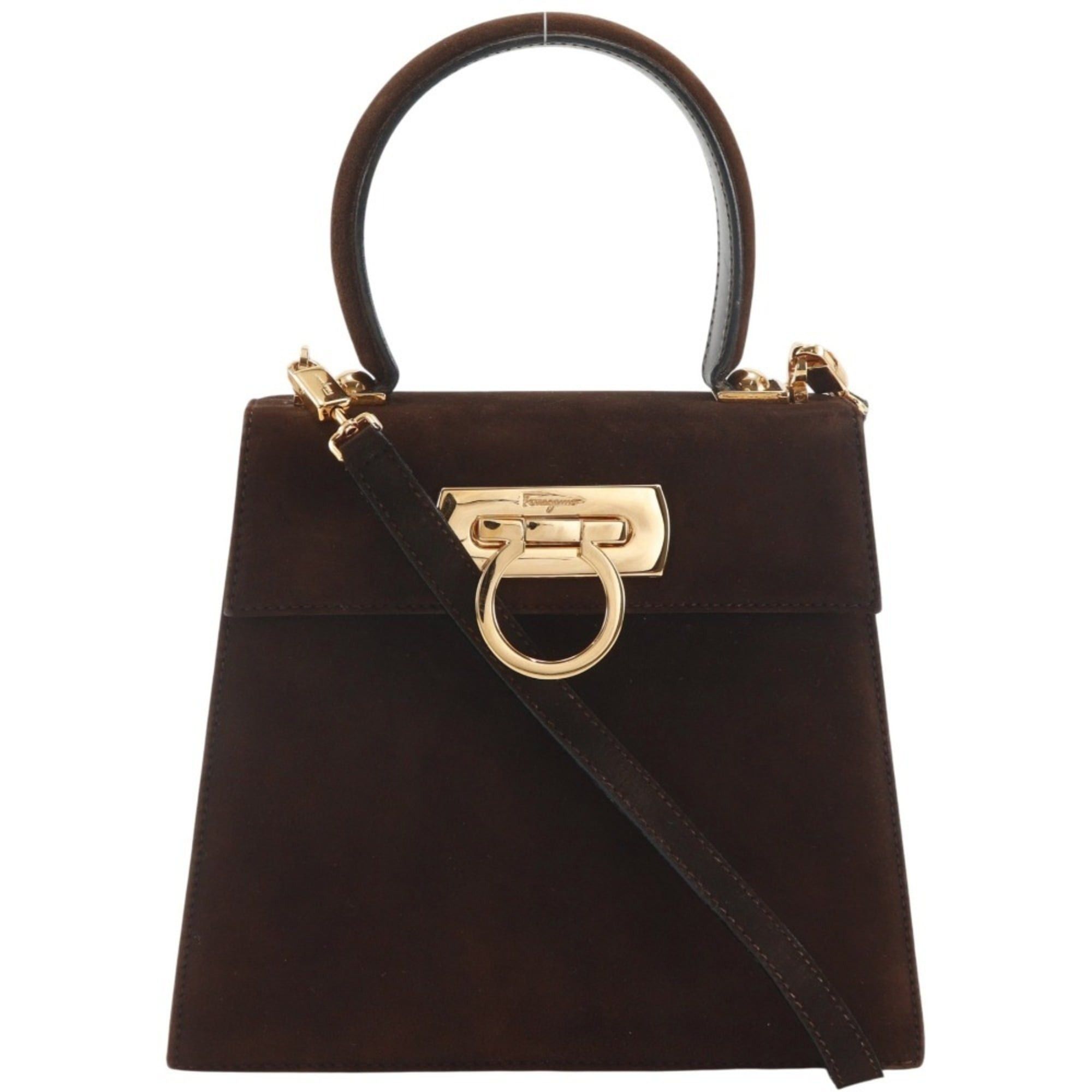 Salvatore Ferragamo Salvatore Ferragamo Gancini Handbag/Shoulder Bag, Suede, Brown, 2-way, Flap, Women's Size ONE SIZE - 1 Thumbnail