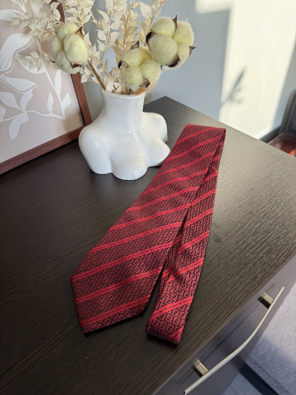 Fendi Fendi Red Monogram Silk Neck tie Size ONE SIZE - 3 Thumbnail