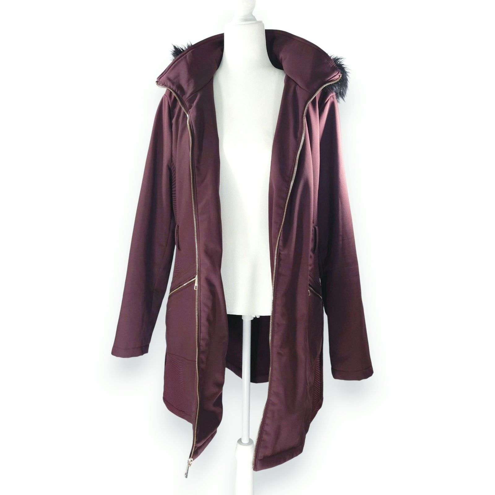 Guess Guess Faux Fur Hood Softshell Parka Jacket Burgundy Wine XXL Size XXL / US 16-18 / IT 52-54 - 4 Thumbnail