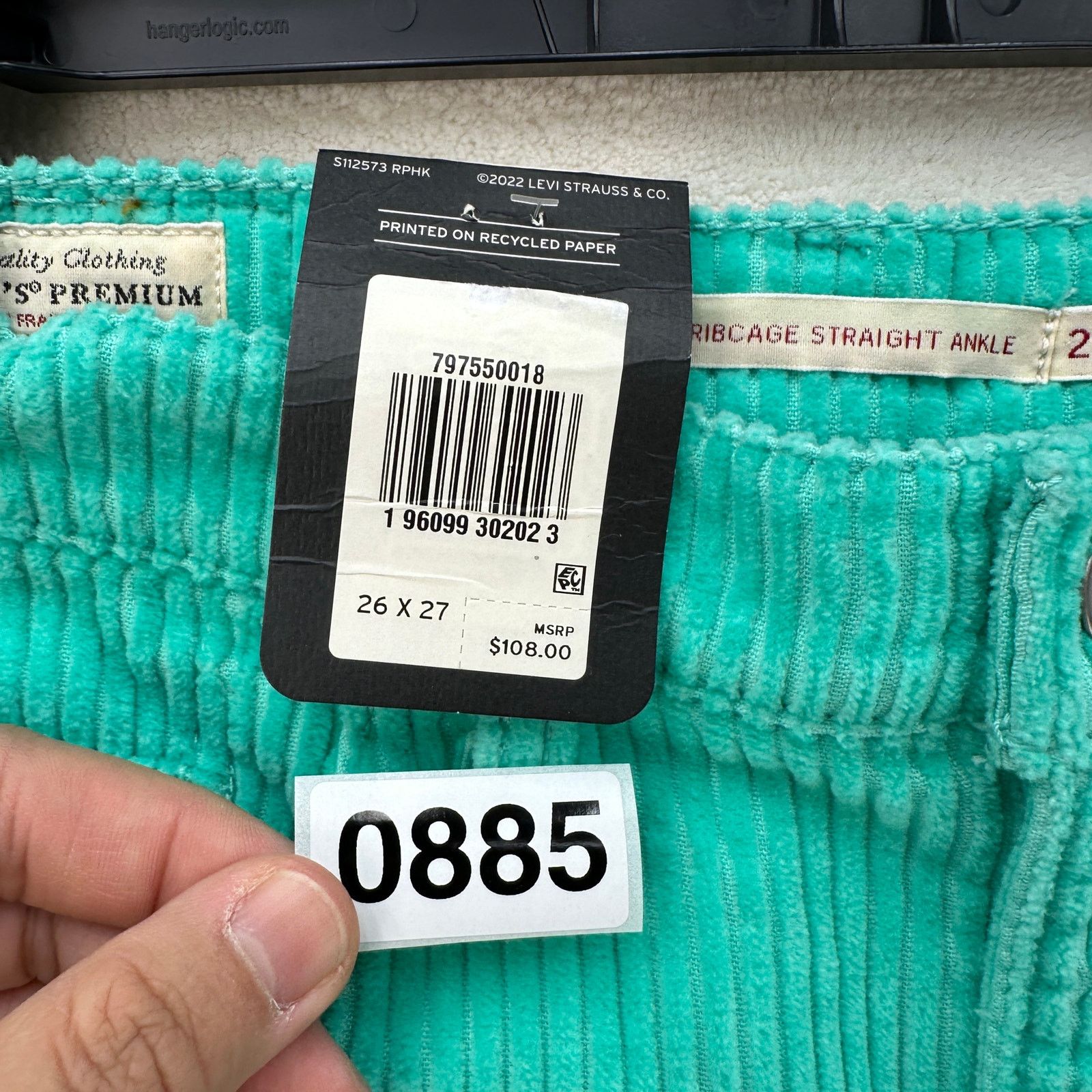 Levi's LEVI'S WOMEN'S RIBCAGE 26X27 TURQUOIS BLUE CORDUROY STRAIGHT Size 26" / US 2 / IT 38 - 7 Thumbnail