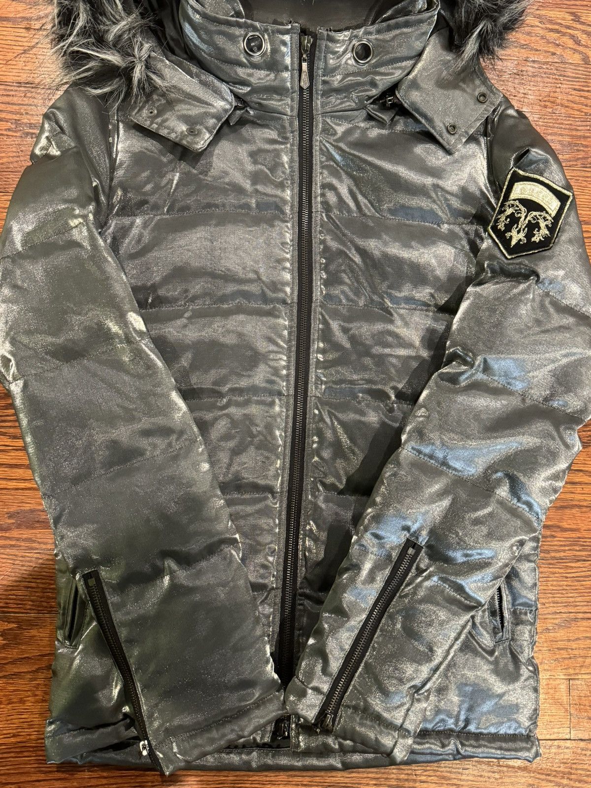 ジャケット・アウター midas fur jacket midas #midas satin fur jacket サテン生地に特大の銀ファーが施