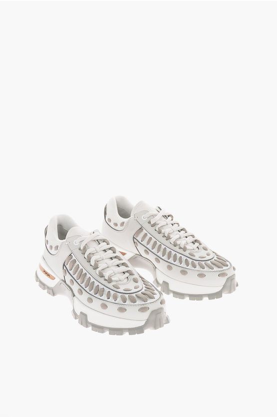 image of Ermenegildo Zegna Ez Couture Leather And Fabric Claudio Sneakers in Grey, Men's (Size 8)