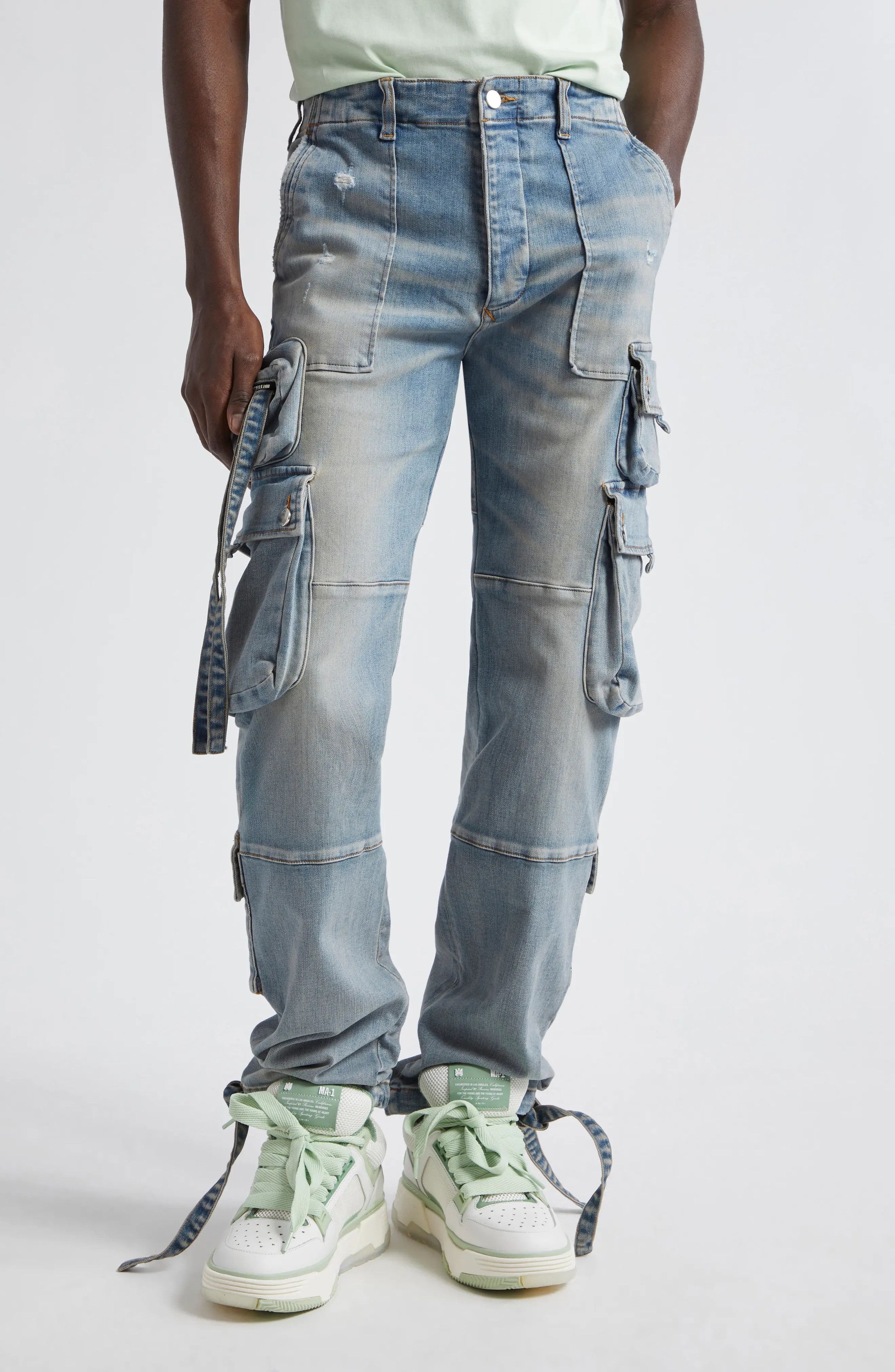 Amiri o1s1wg110425 Tactical Distressed Cargo Jeans in Blue Size US 36 / EU 52 - 2 Thumbnail