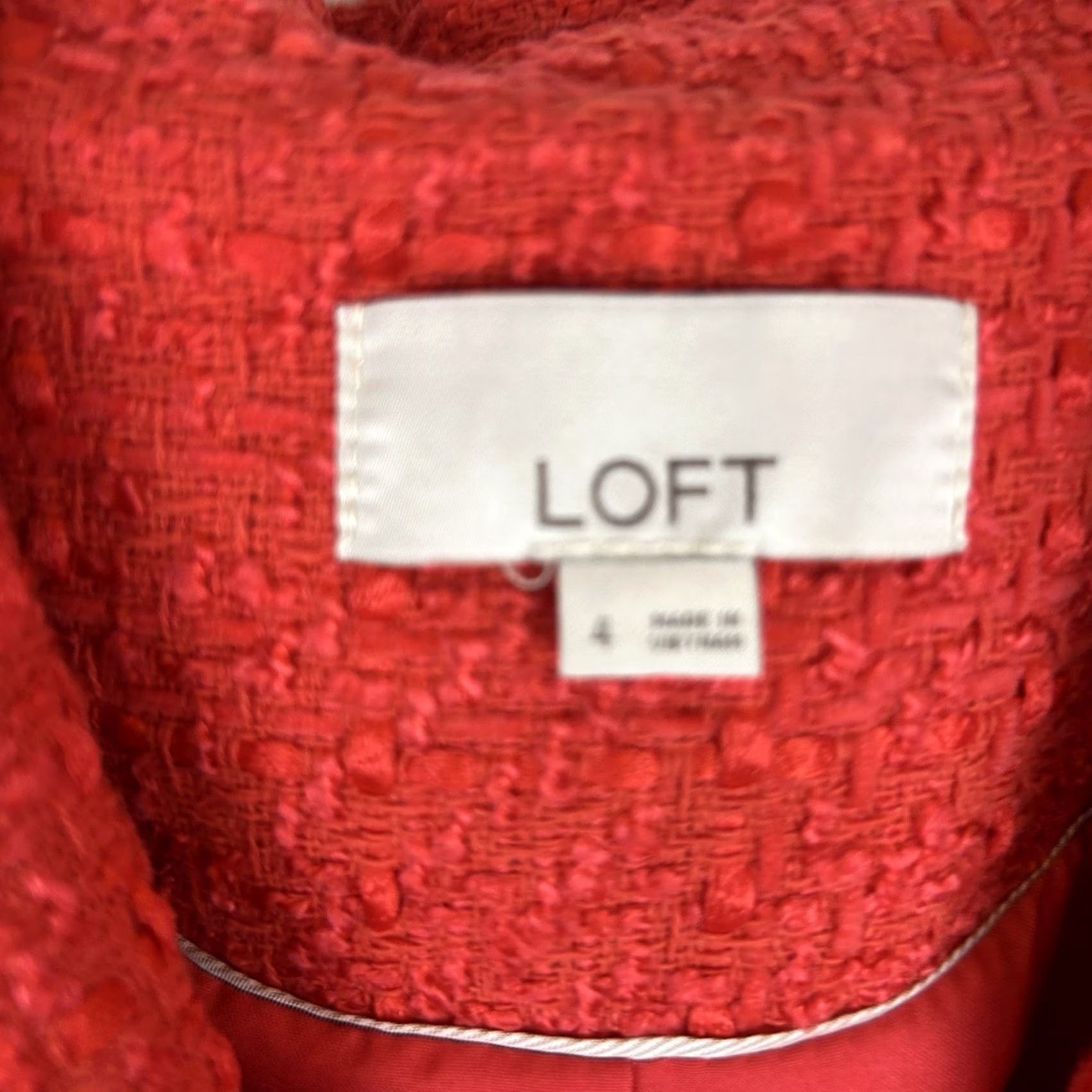 Ann Taylor Ann Taylor Loft Blazer Women 4 Salmon Tweed Preppy Old Money Corpcore Casual Business Button Long Sleeve Collared Lined Pockets Red Elegant Office Size S / US 4 / IT 40 - 3 Thumbnail