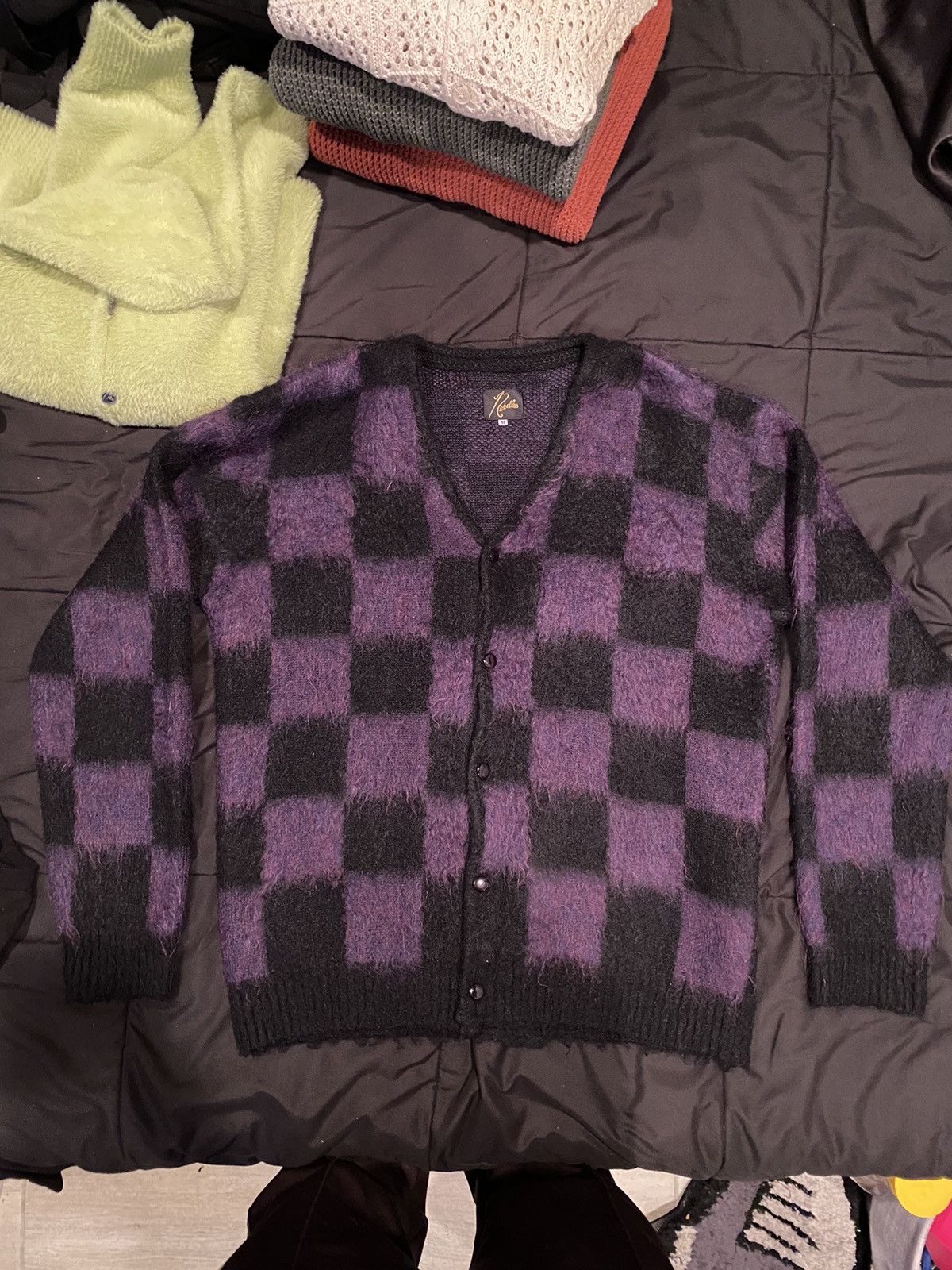 Needles Sweater Purple Checkered Mohair Cardigan | Grailed