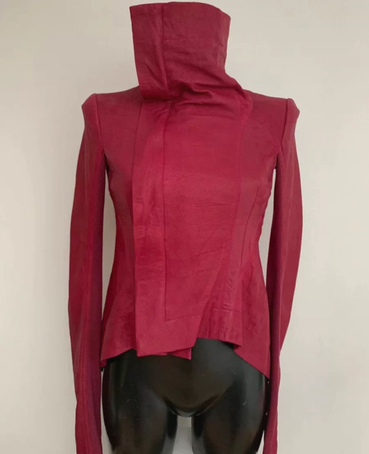 Rick Owens Rick Owens Burgundy Red Sheepskin Tail Motorcycle Jacket Size US XS / EU 42 / 0 - 5 Thumbnail