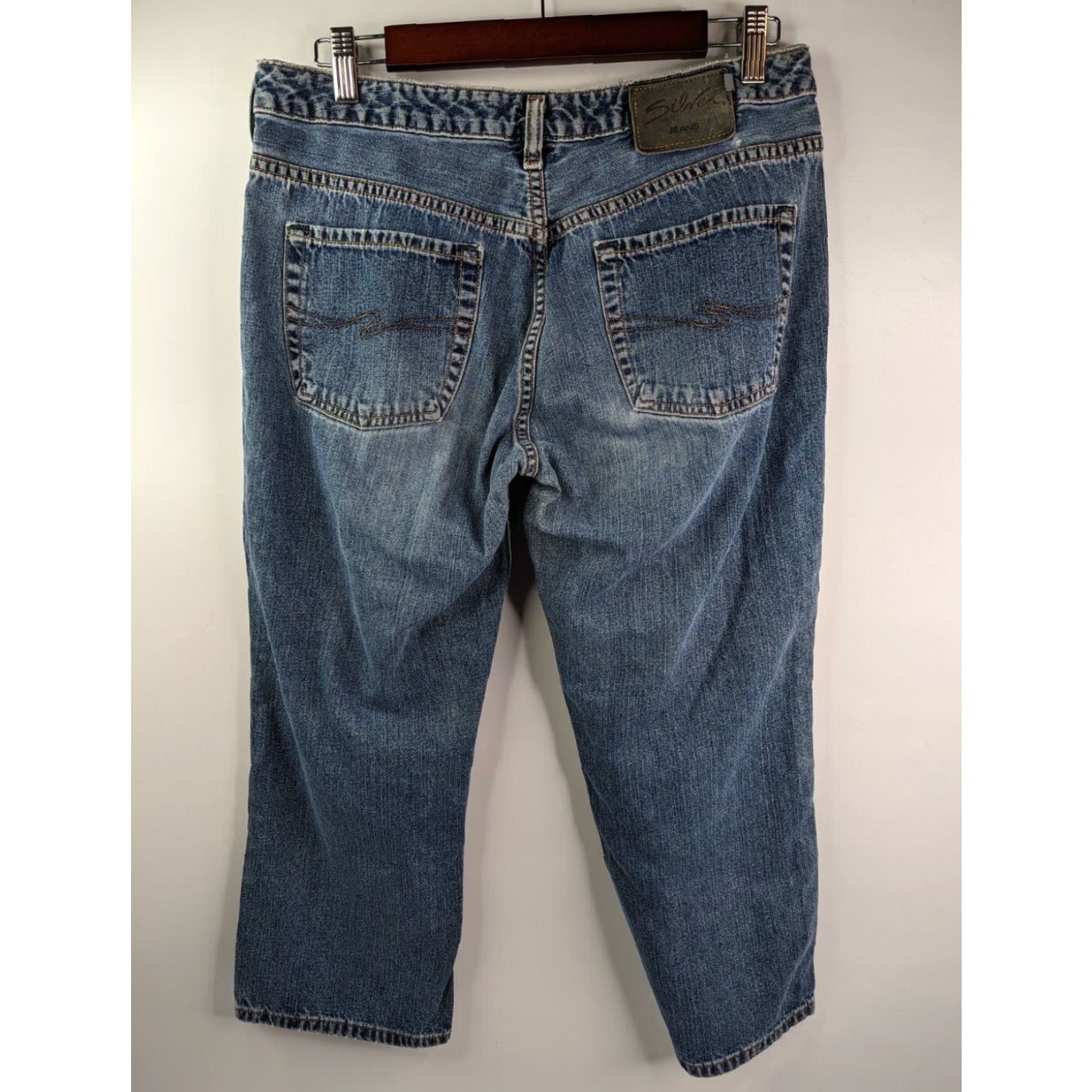 Silver Jeans Co. VINTAGE Silver Jeans Capri Jeans Distressed Women’s 32 Denim 100% Cotton Blue Slim Straight 5-Pocket Womens Jeans Size 24" / US 00 / IT 34 - 3 Thumbnail